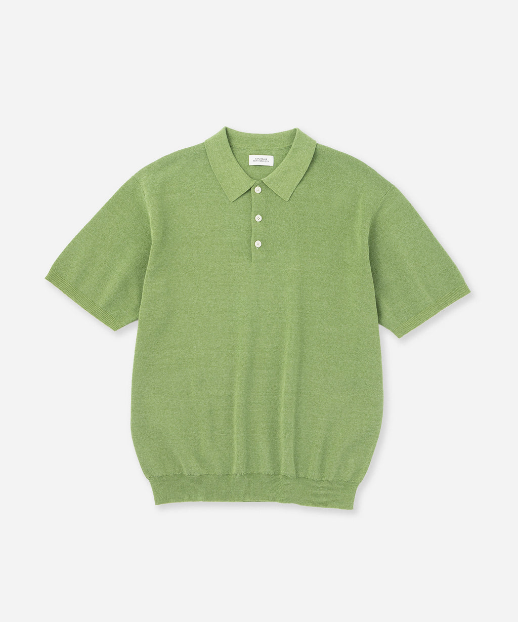Saturdays NYC Jahmad Linen Knit Polo in Light Green