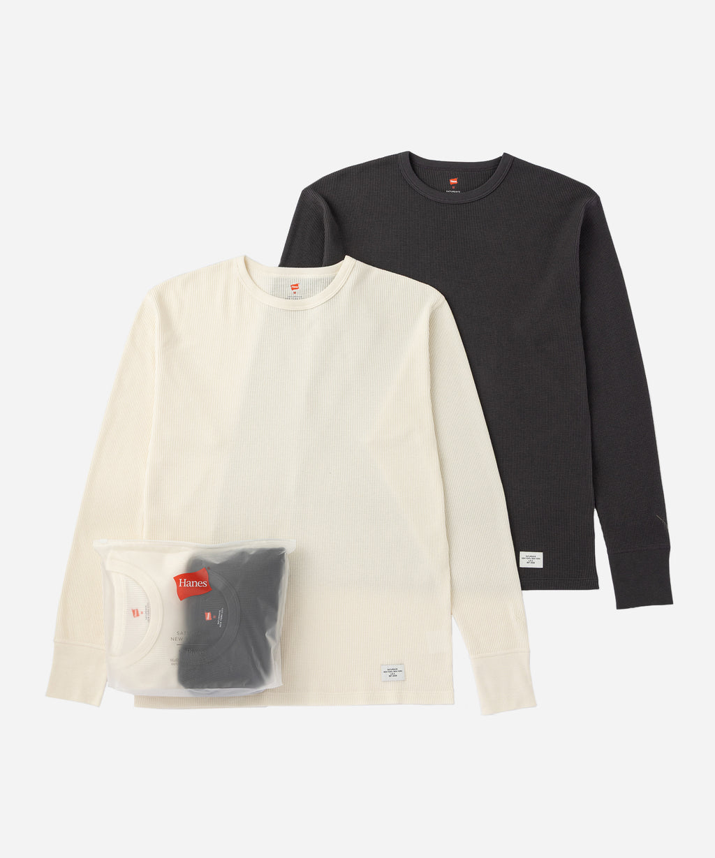 Saturdays NYC Hanes x Saturdays NYC Waffle 2-Pack Long Sleeve Tee in Off White & Gray