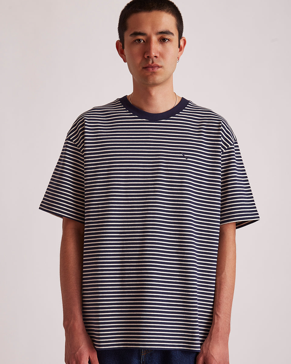 ◆SATUR◆ All Day Color Stripe Short Sleeve T-Shirt Navy MUSINSA | SATUR All Day Color Stripe Short Sleeve T-shirt Navy