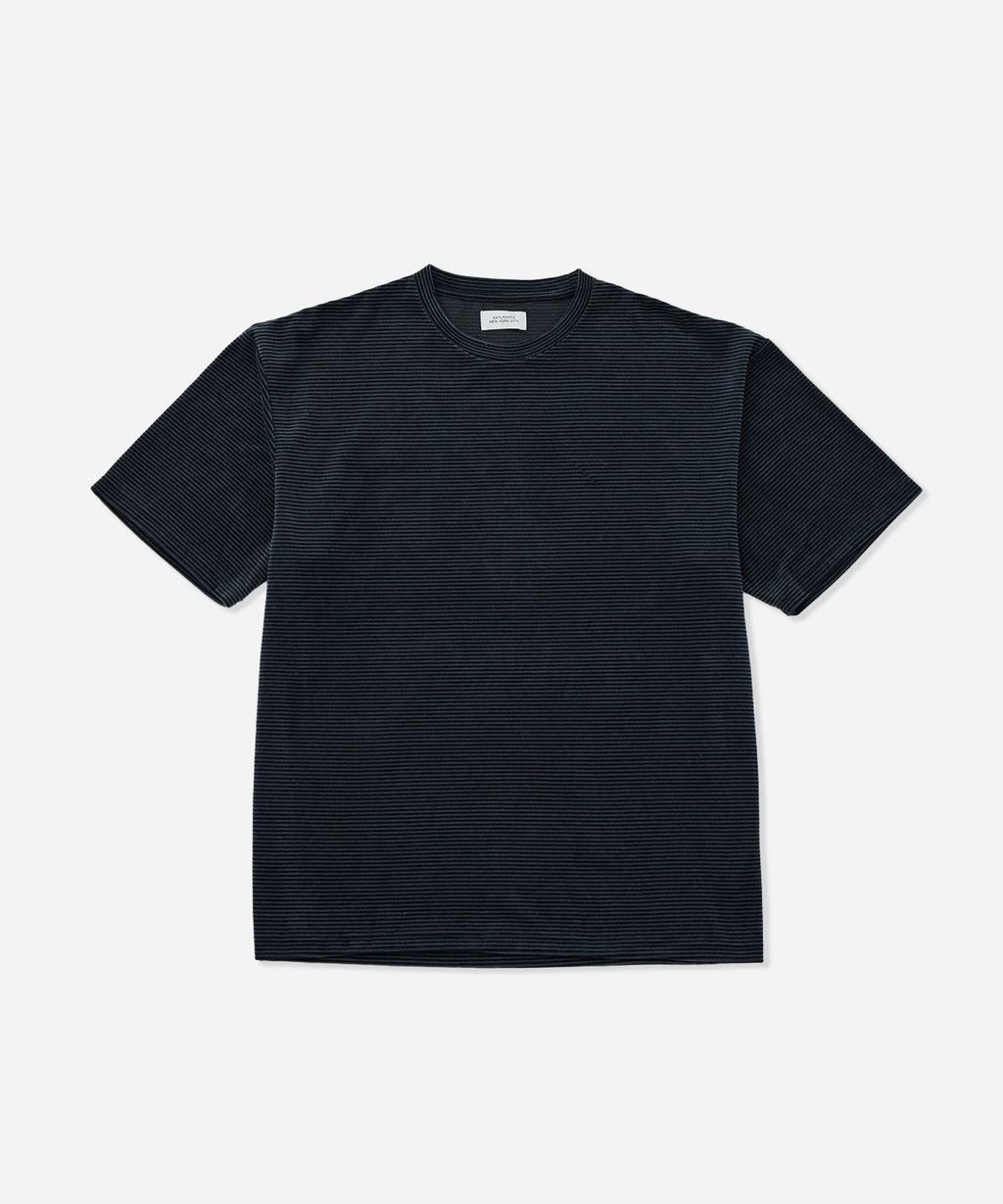 Saturdays NYC Velour Stripe Relaxed Short Sleeve Tee in Blue