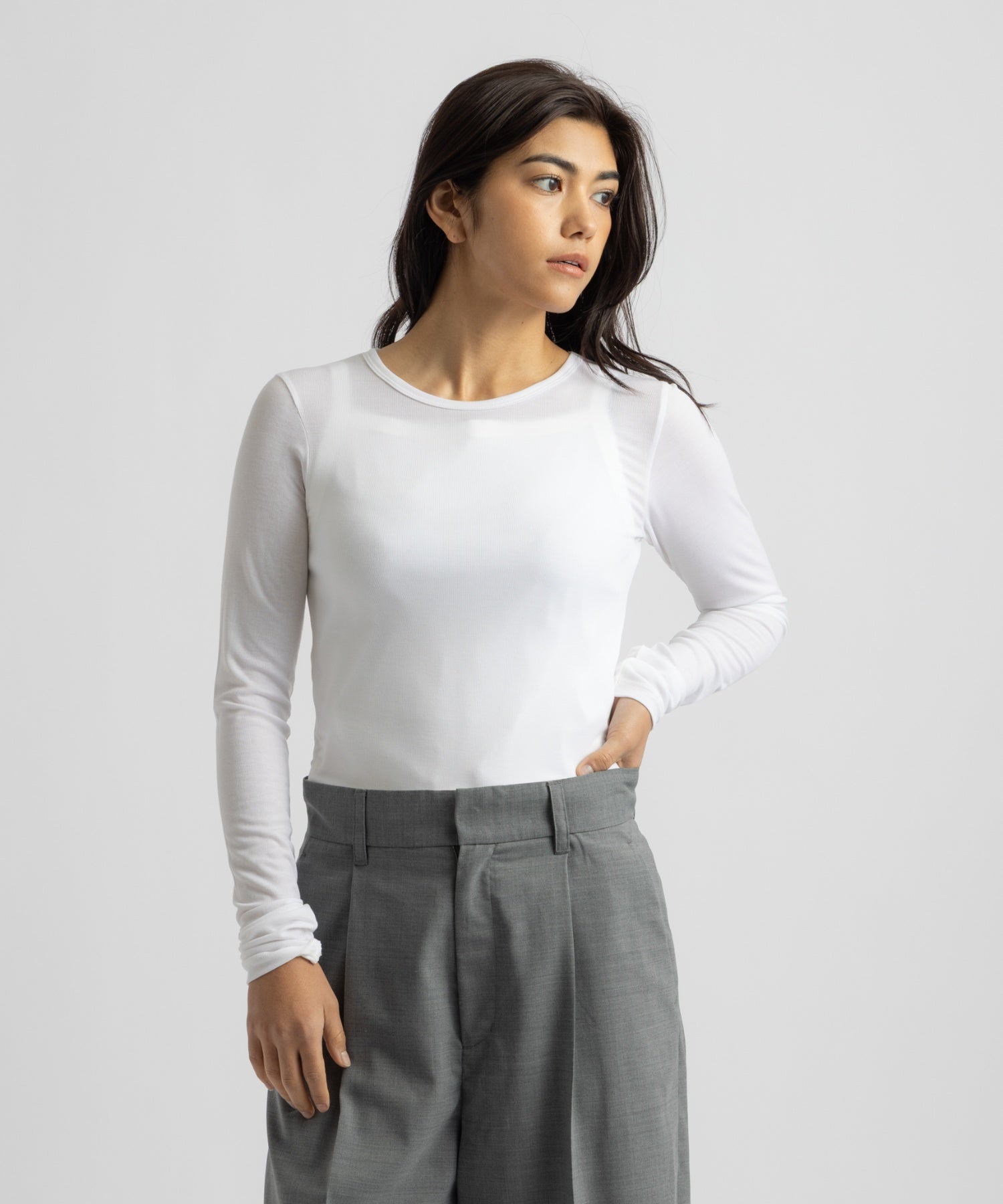 Saturdays NYC Steff Fitted Long Sleeve Top in White