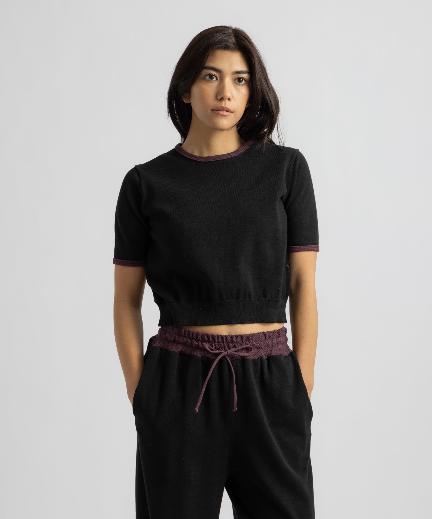 Saturdays NYC Suzie Compact Knit Short Sleeve Top in Black