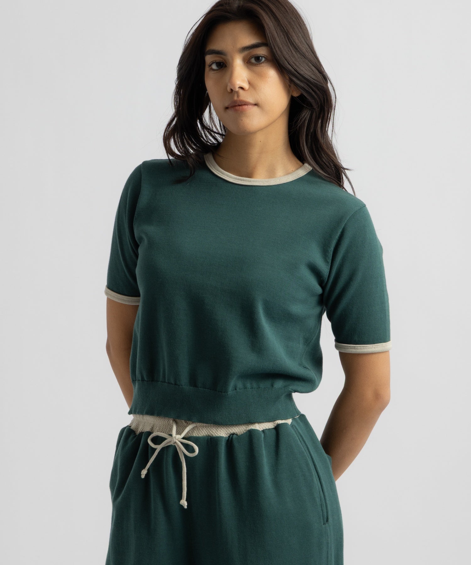 Saturdays NYC Suzie Compact Knit Short Sleeve Top in Green