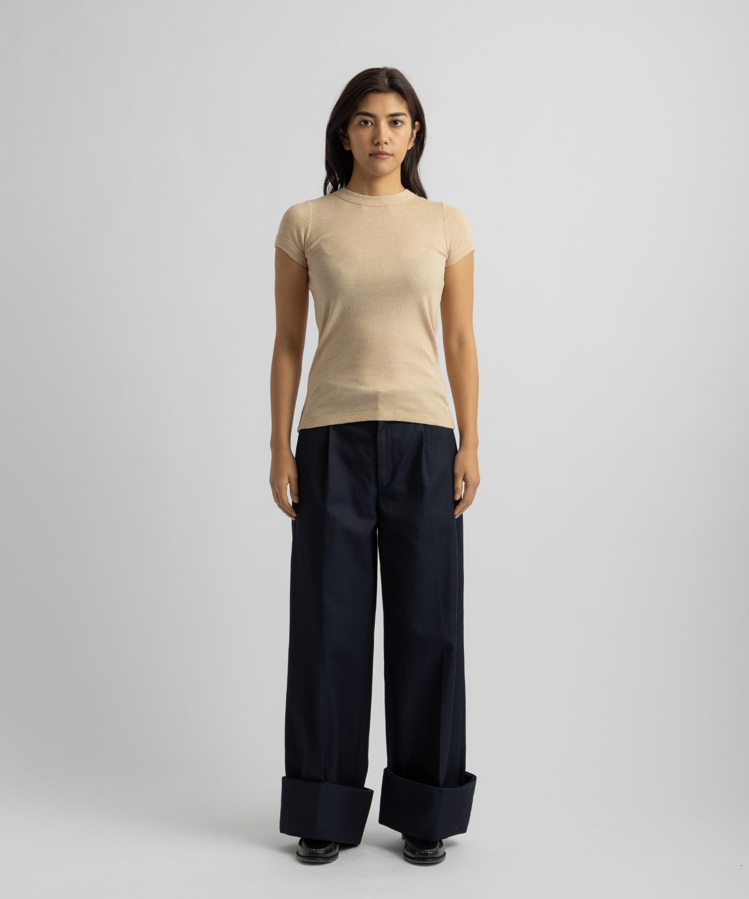 Saturdays NYC Naomi Ribbed Tee in Beige