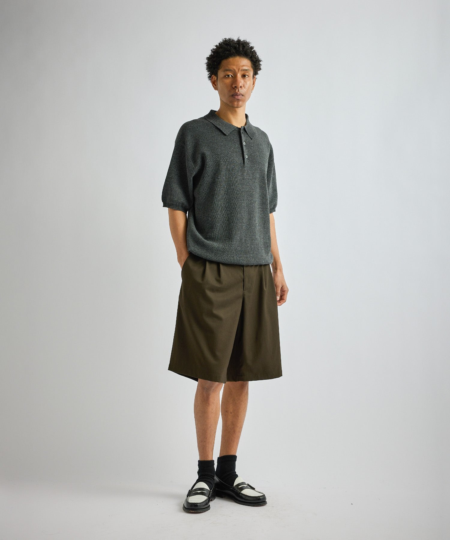 Saturdays NYC Jahmad Linen Knit Polo in Black Sub