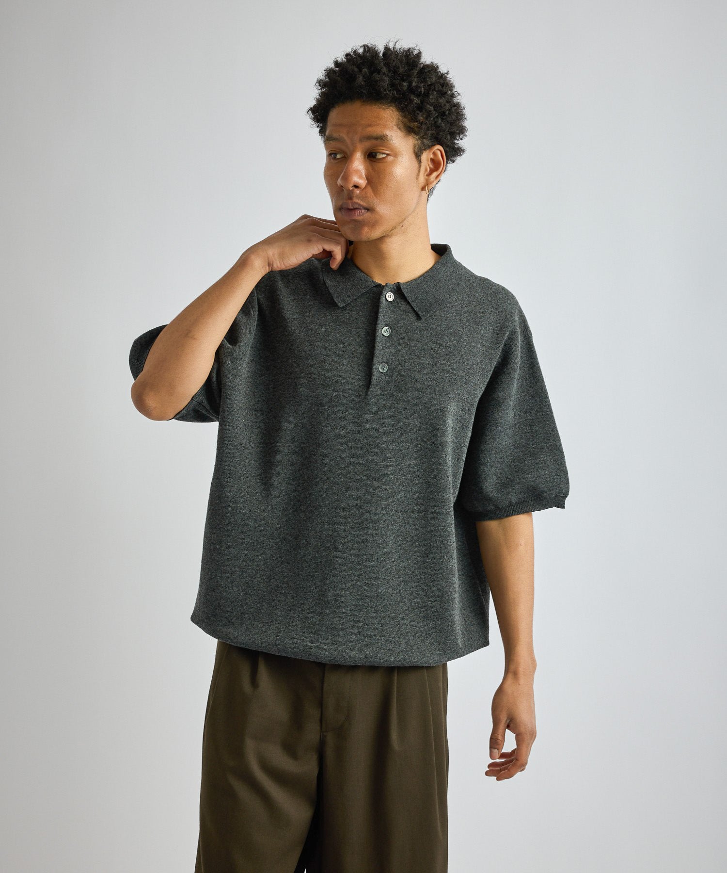 Saturdays NYC Jahmad Linen Knit Polo in Black Sub
