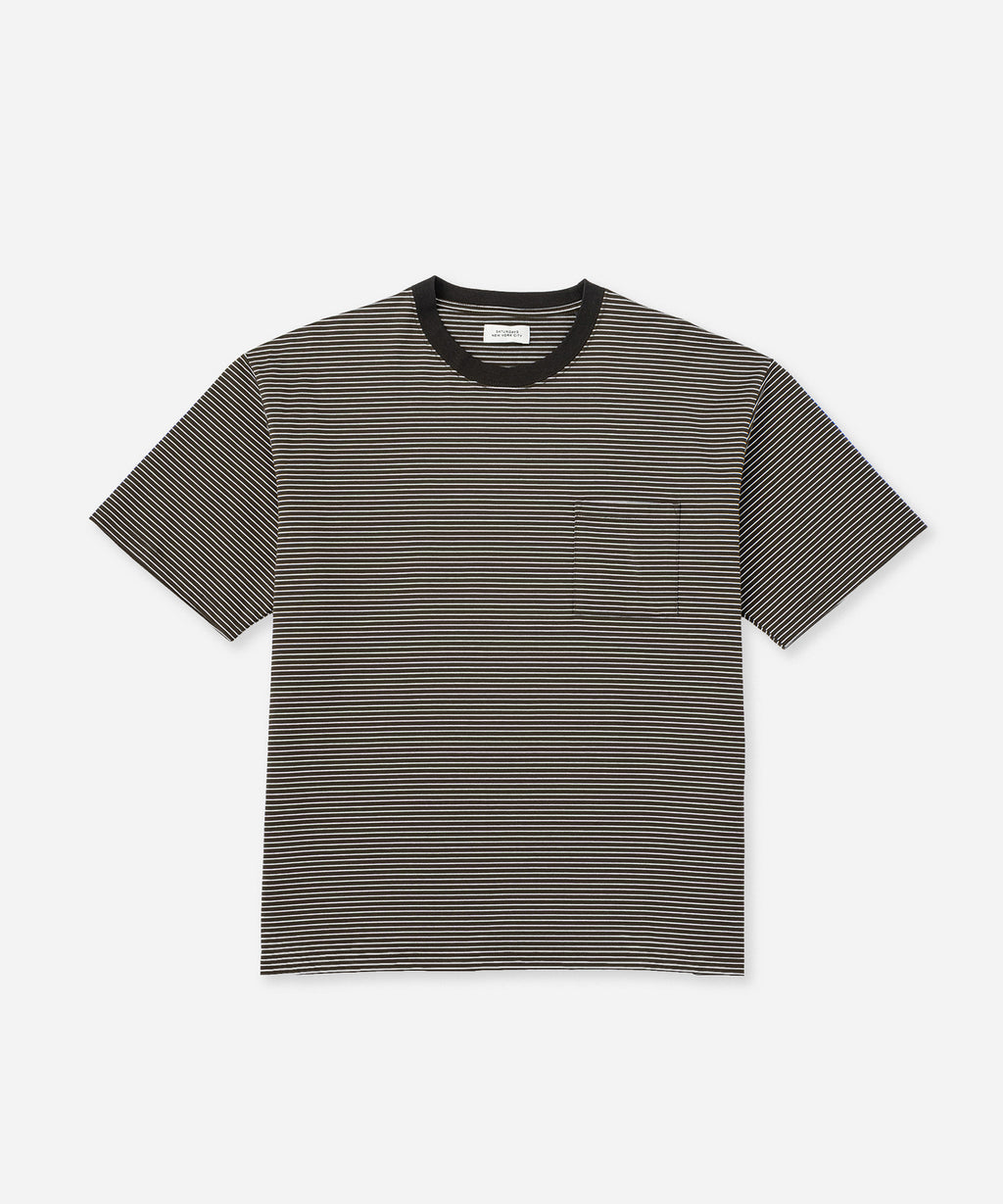 Saturdays NYC Randall Stripe Relaxed Tee in Olive Green
