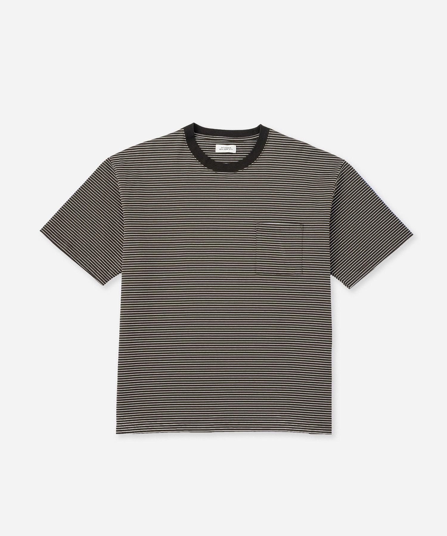 Saturdays NYC Randall Stripe Relaxed Tee in Olive Green