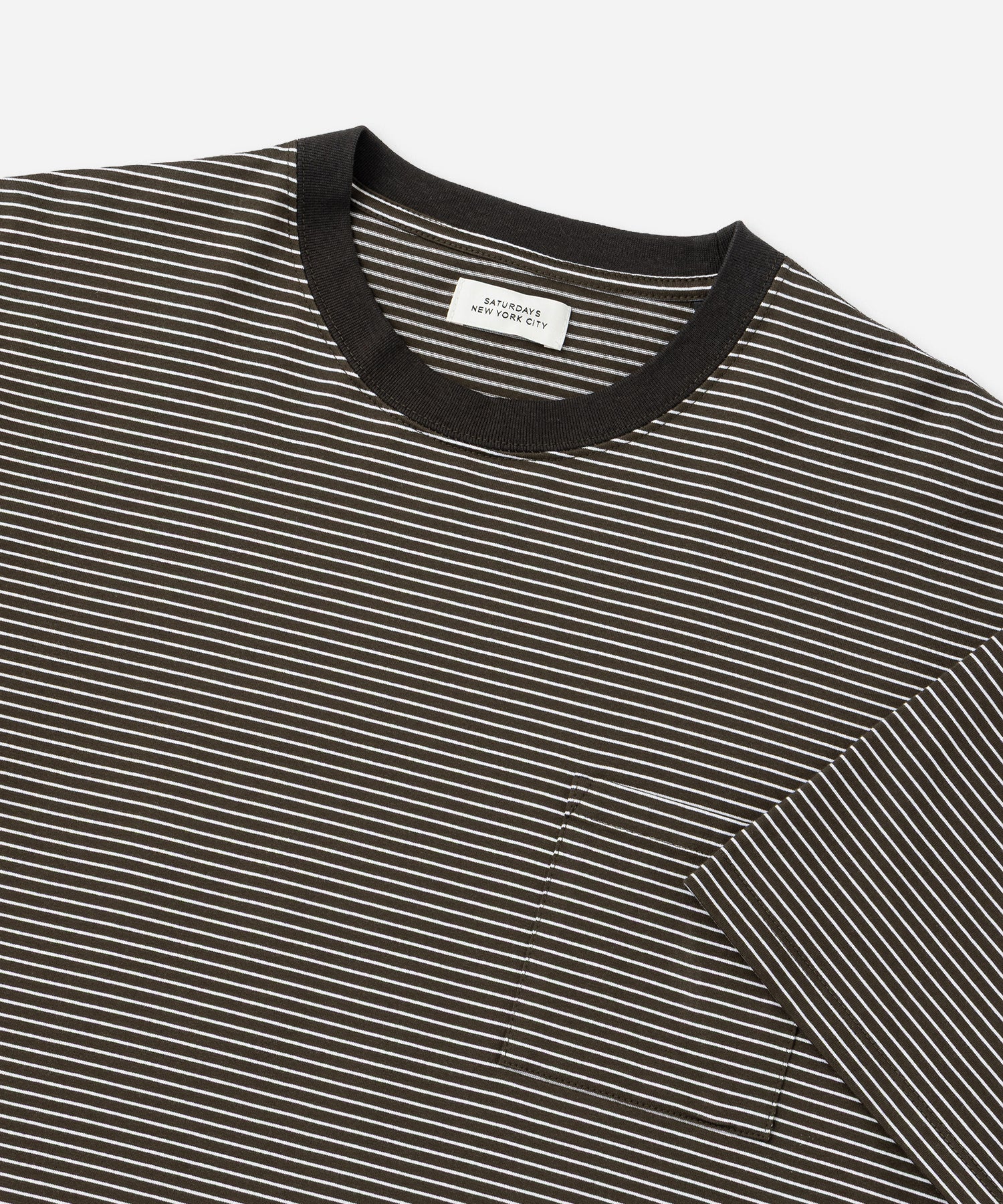 Saturdays NYC Randall Stripe Relaxed Tee in Olive Green