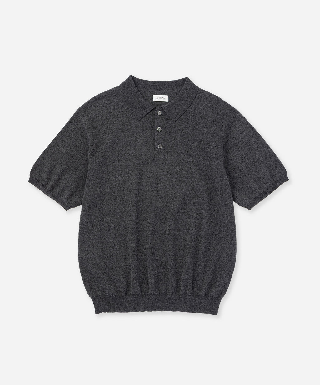 Saturdays NYC Jahmad Linen Knit Polo in Black Sub