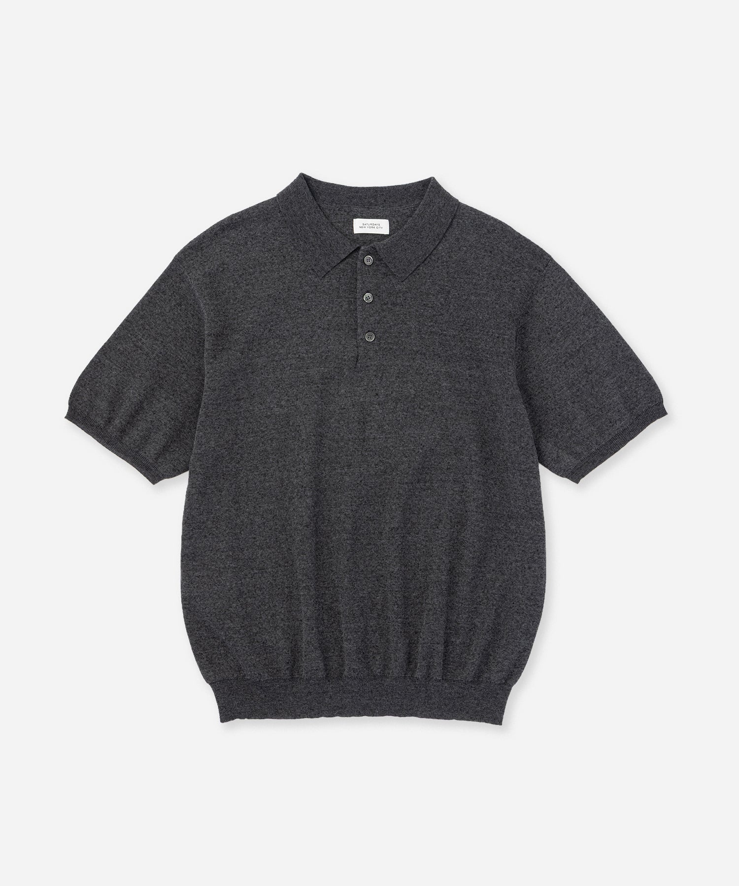 Saturdays NYC Jahmad Linen Knit Polo in Black Sub