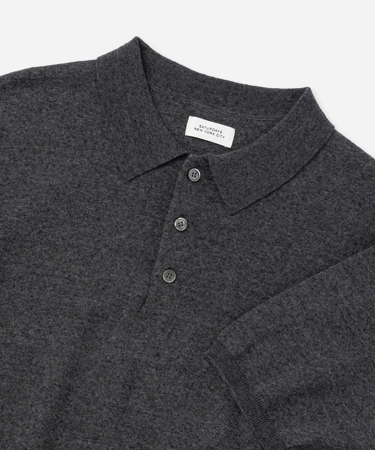 Saturdays NYC Jahmad Linen Knit Polo in Black Sub