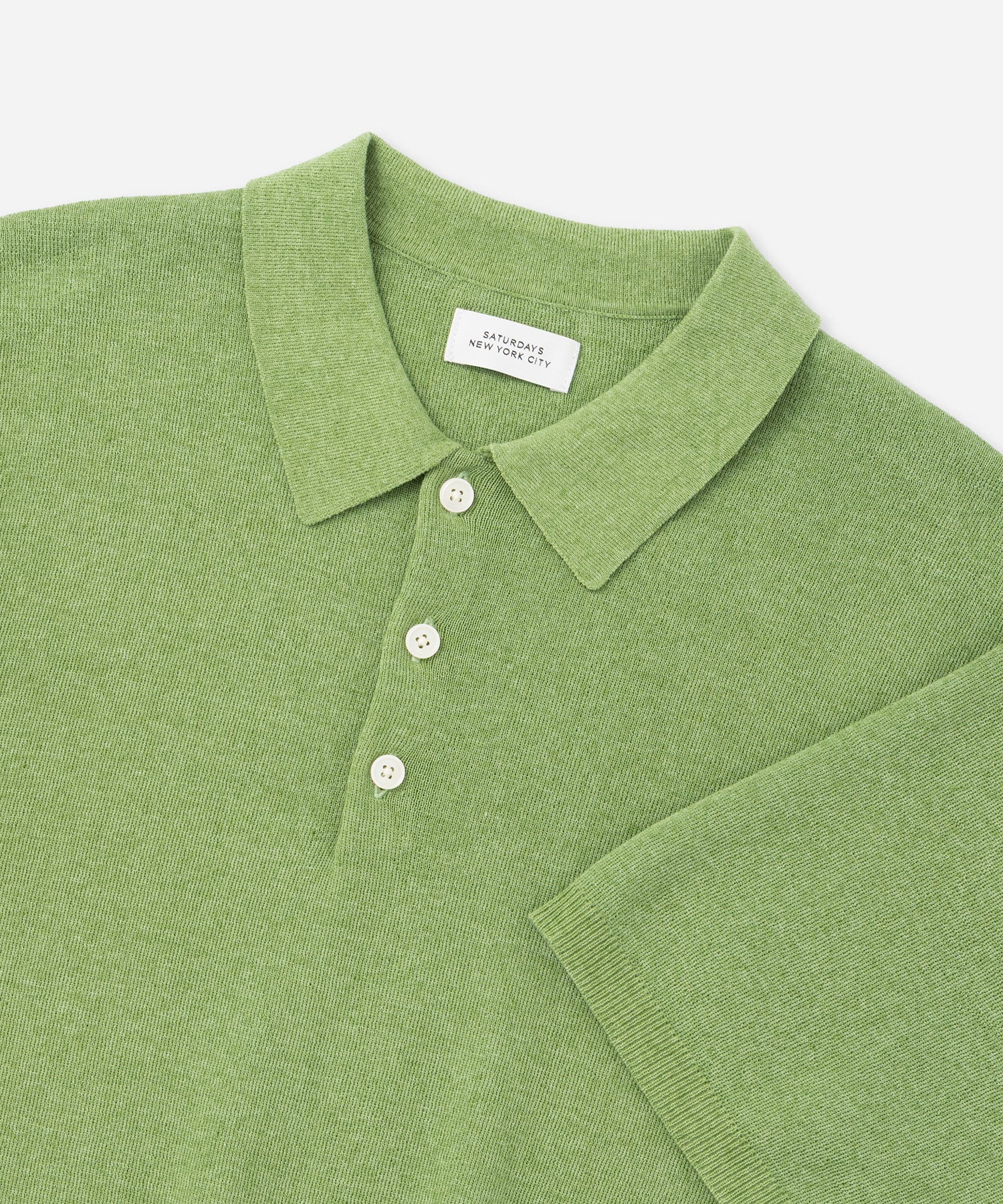 Saturdays NYC Jahmad Linen Knit Polo in Light Green