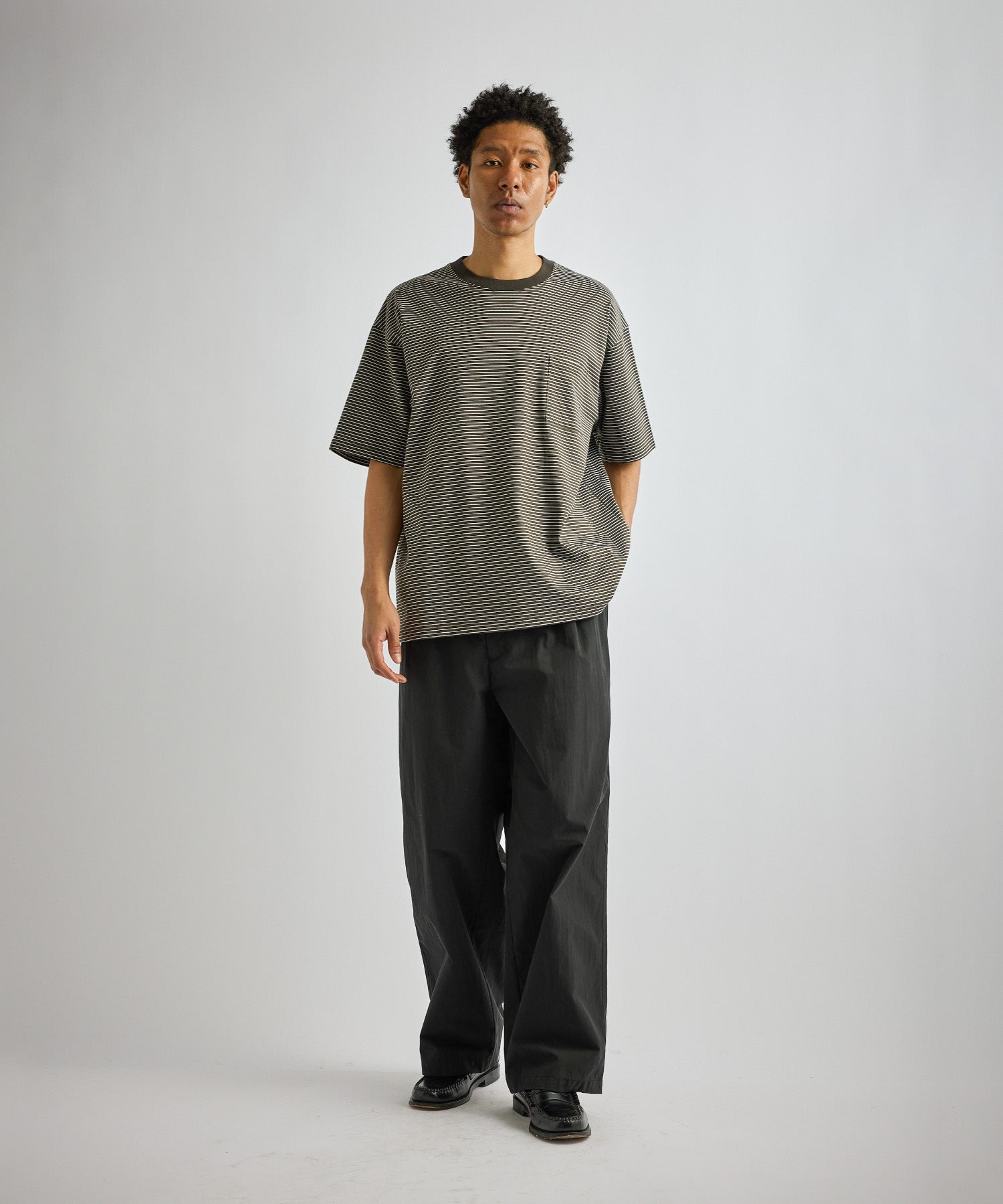 Saturdays NYC Randall Stripe Relaxed Tee in Olive Green