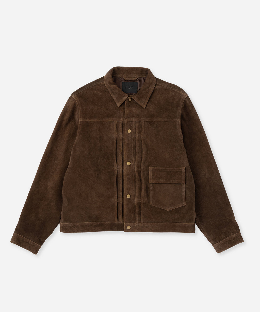 Saturdays NYC Emil Type-1 Suede Leather Jacket in Brown