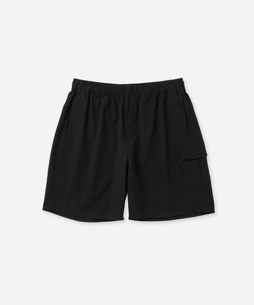 Saturdays NYC Danjo Seersucker Cargo Swim Short in Black