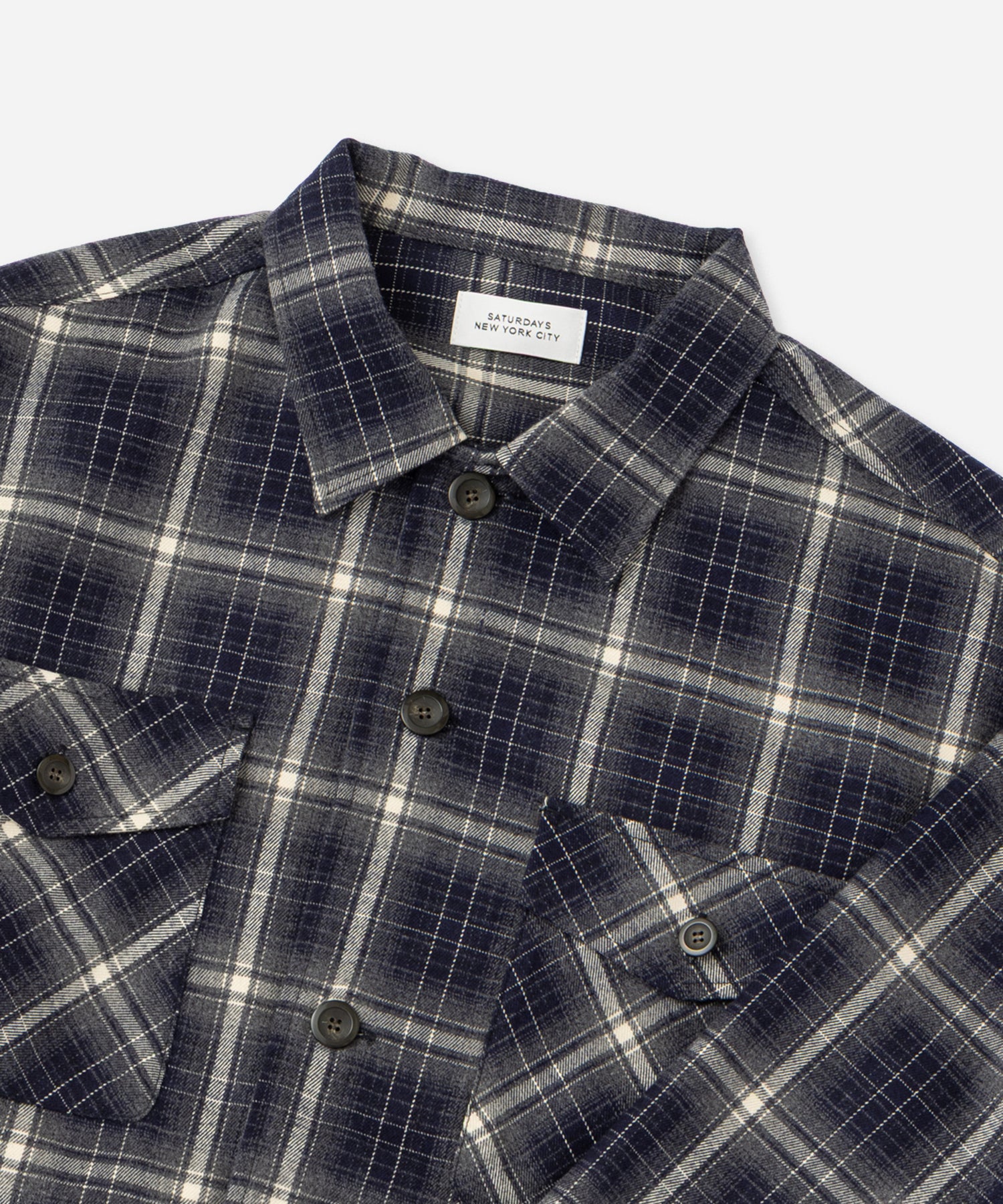 Saturdays NYC Marco Ombre Check CPO Shirt in Navy