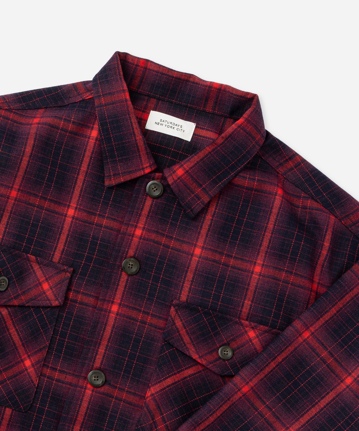 Saturdays NYC Marco Ombre Check CPO Shirt in Red