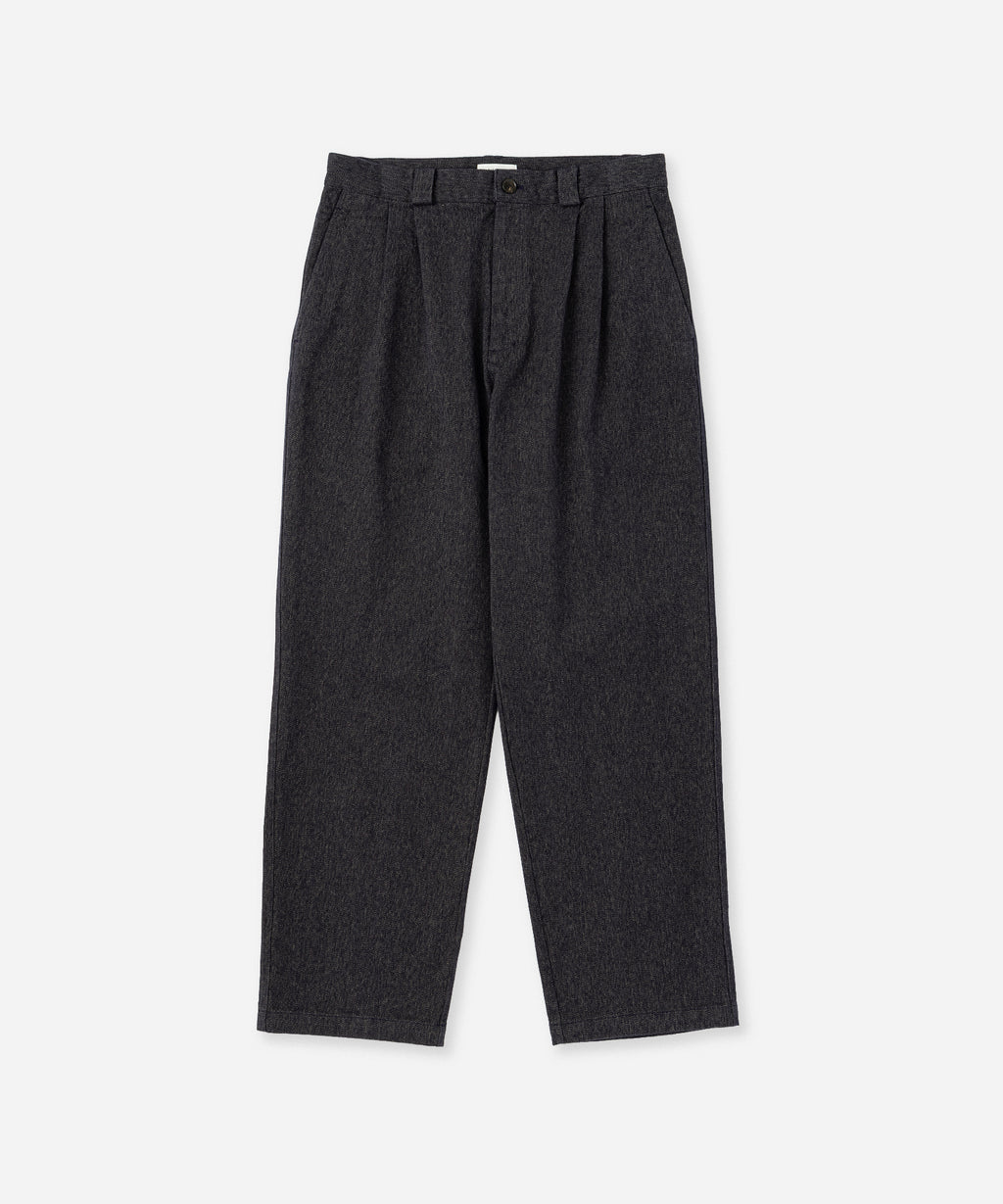 Saturdays NYC George Wide Melange Two Tuck Pant in Navy