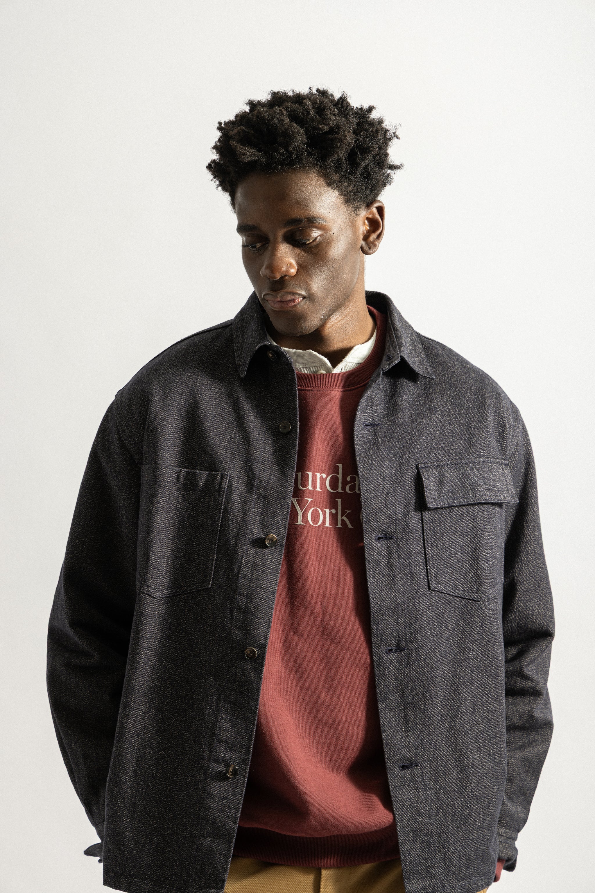 Saturdays NYC Magnus Melange Work Shirt in Navy