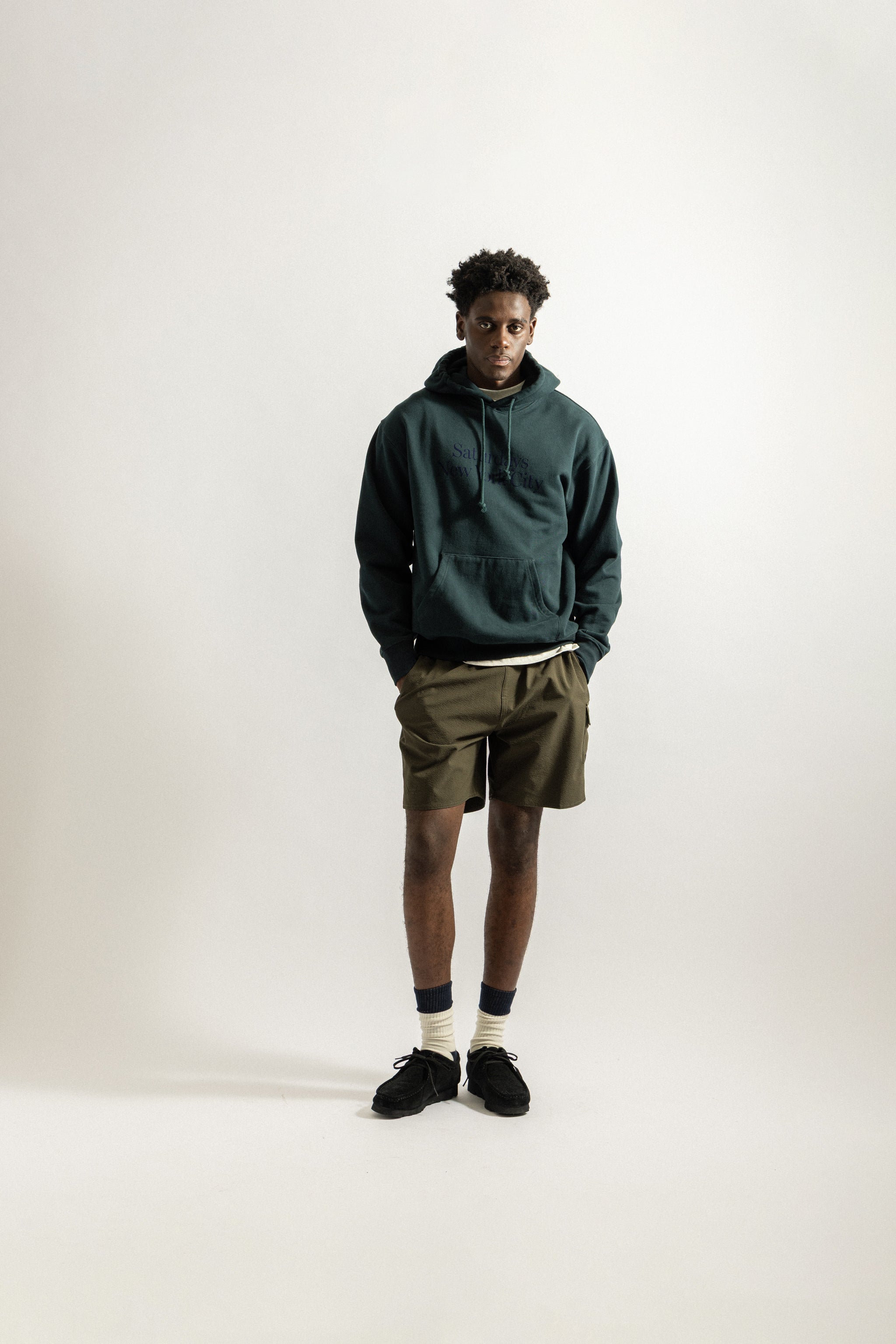 Saturdays NYC Danjo Seersucker Cargo Swim Short in Olive Green