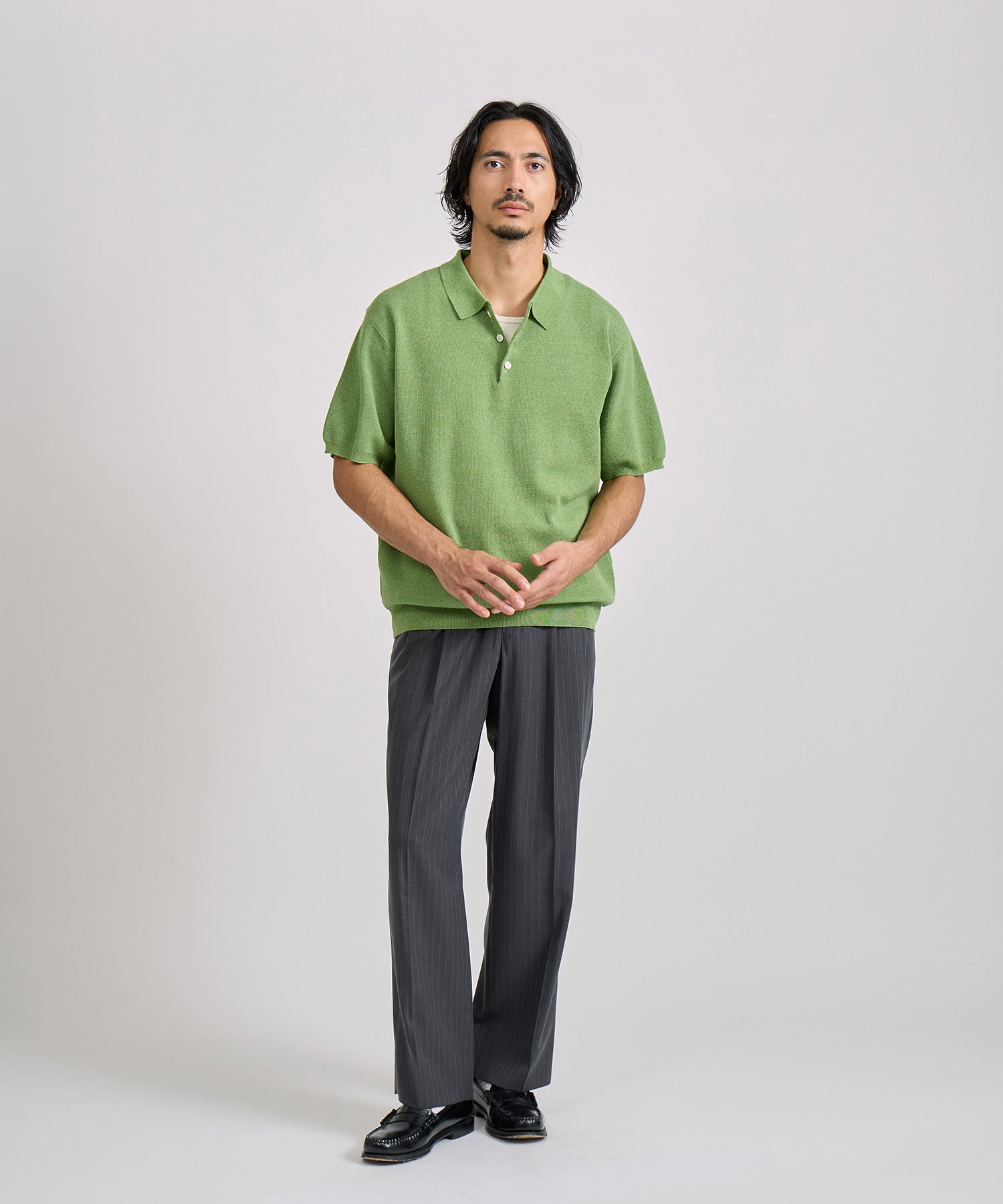 Saturdays NYC Jahmad Linen Knit Polo in Light Green