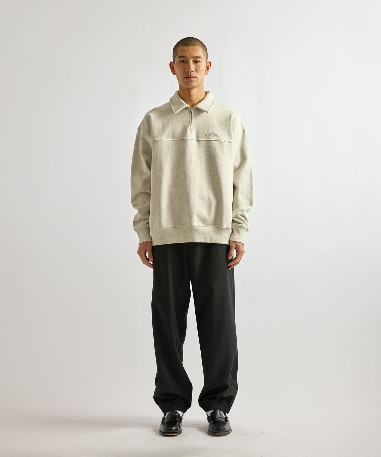 Saturdays NYC Mott Relaxed Quarter Zip Sweatshirt in Light Gray