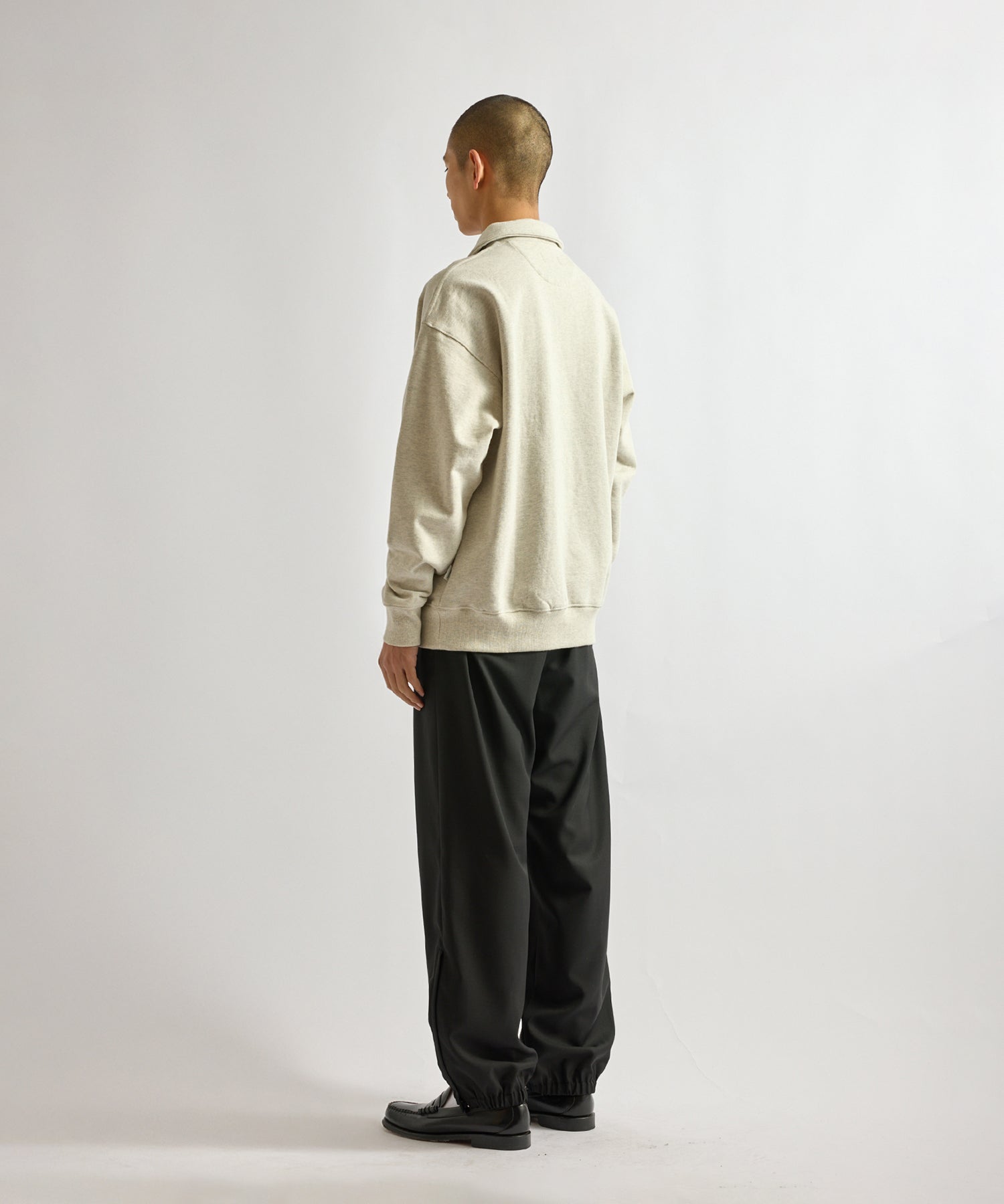 Saturdays NYC Mott Relaxed Quarter Zip Sweatshirt in Light Gray