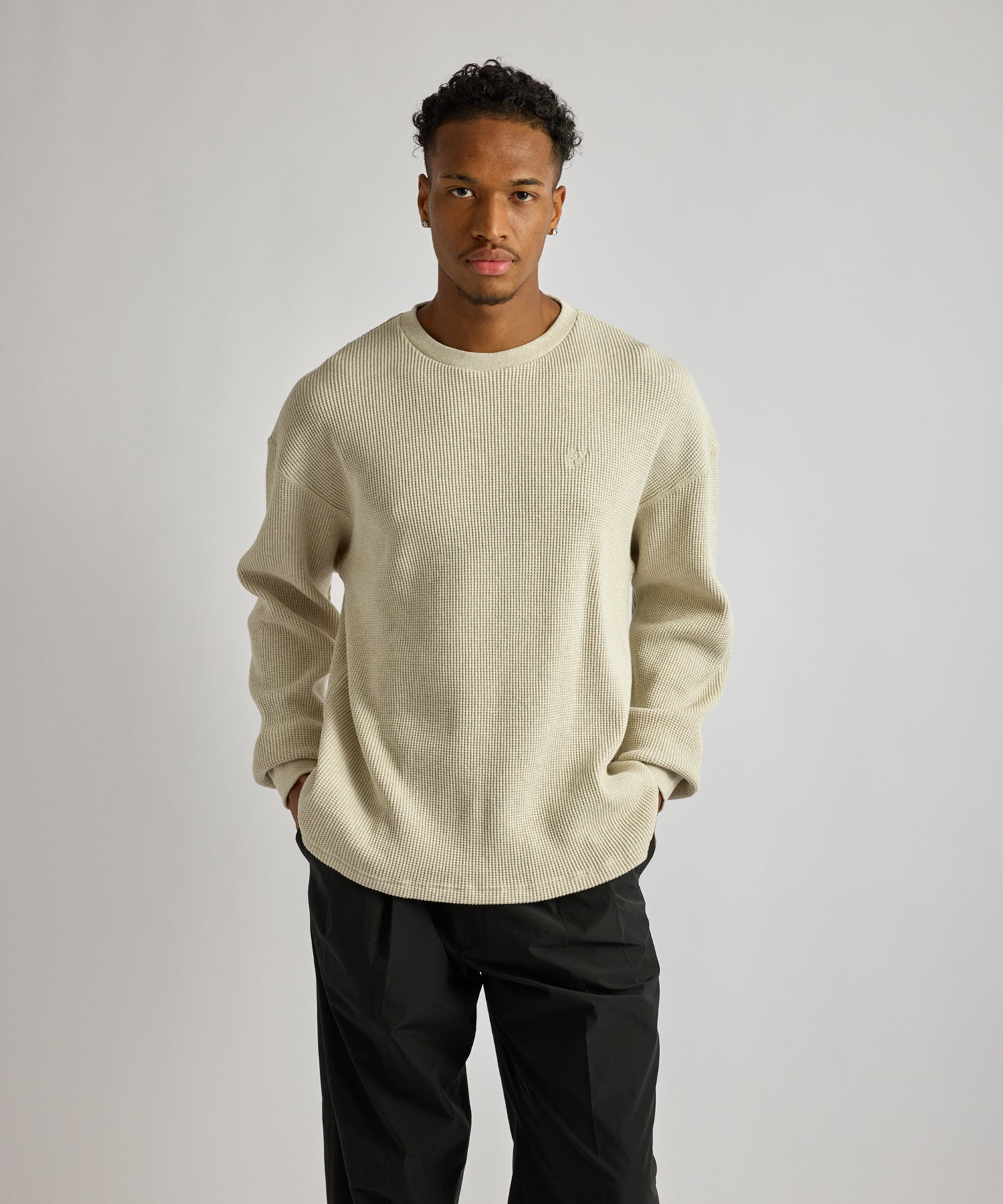 Saturdays NYC Alex Heavy Waffle Relaxed Top in Light Gray