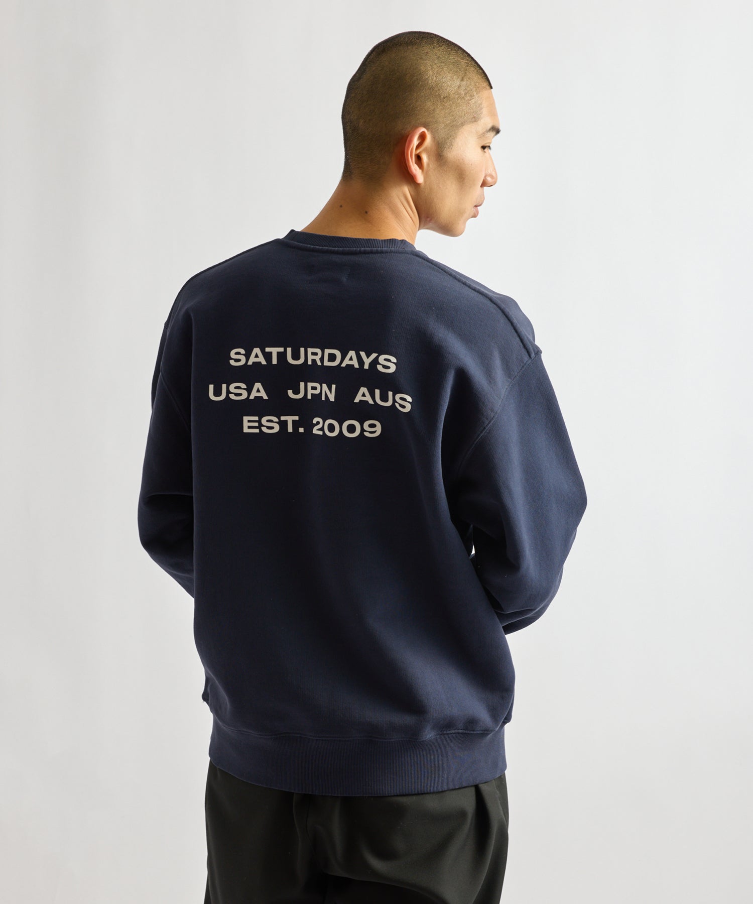 Saturdays NYC Bowery International Crew Sweatshirt in Navy