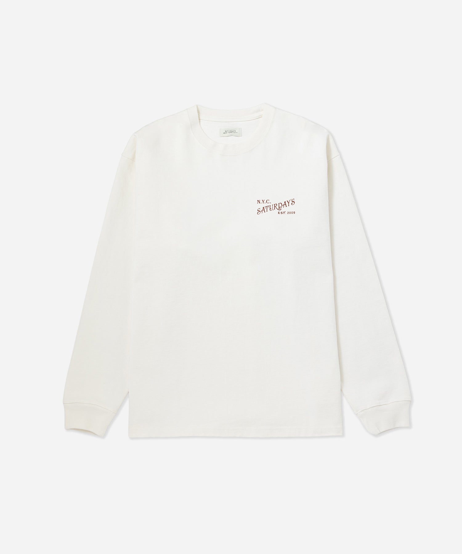 Saturdays NYC Max Weight Vintage Serif Long Sleeve Tee in White