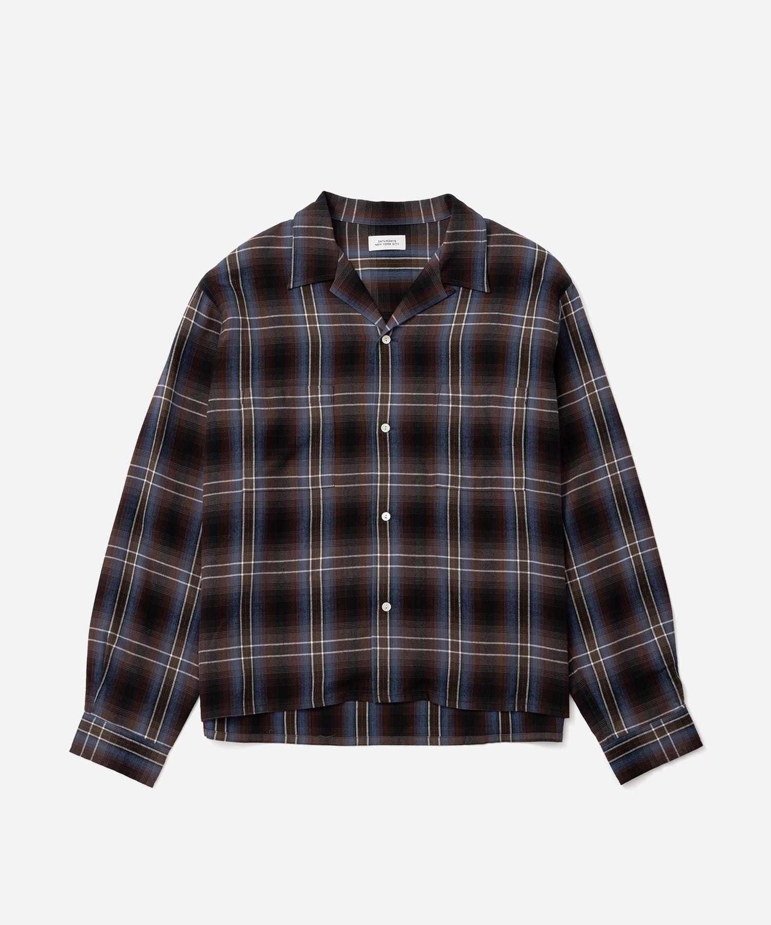 Saturdays NYC Marco Vintage Check Long Sleeve Shirt in Blue