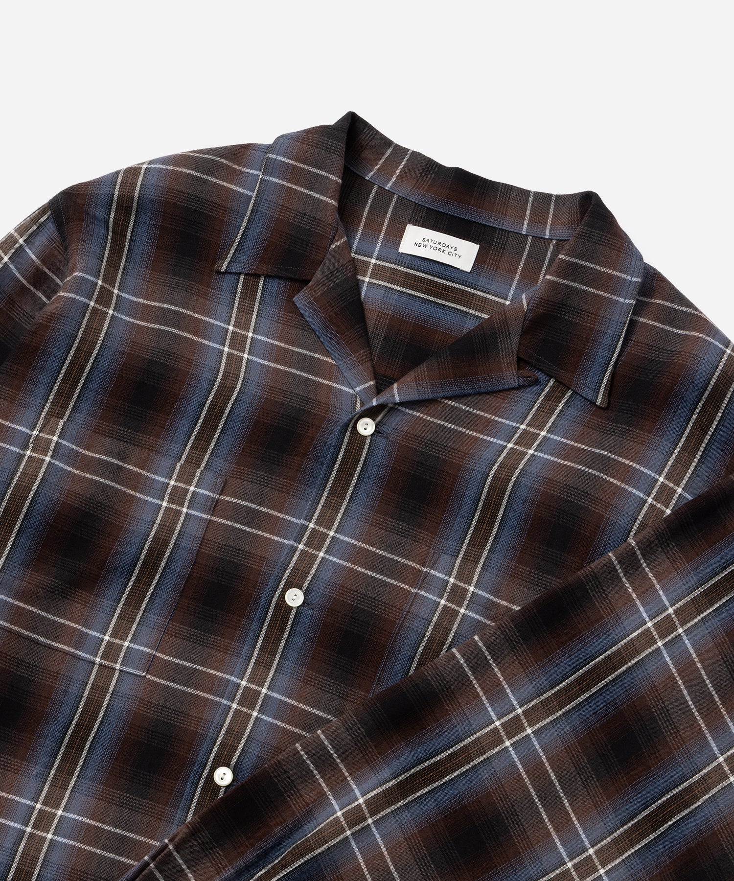 Saturdays NYC Marco Vintage Check Long Sleeve Shirt in Blue