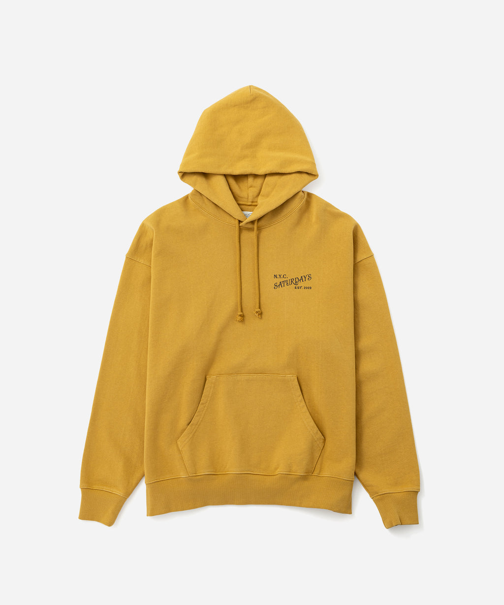 Saturdays NYC Warren Vintage Serif Relaxed Hoodie in Yellow
