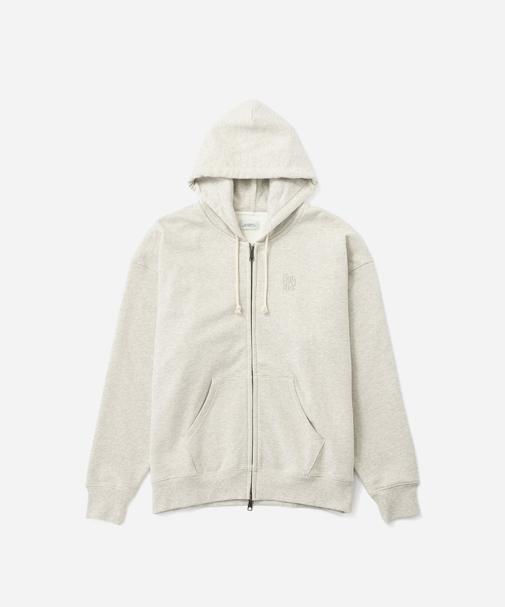 Saturdays NYC Canal Waffle Lined Zip Hoodie in Light Gray