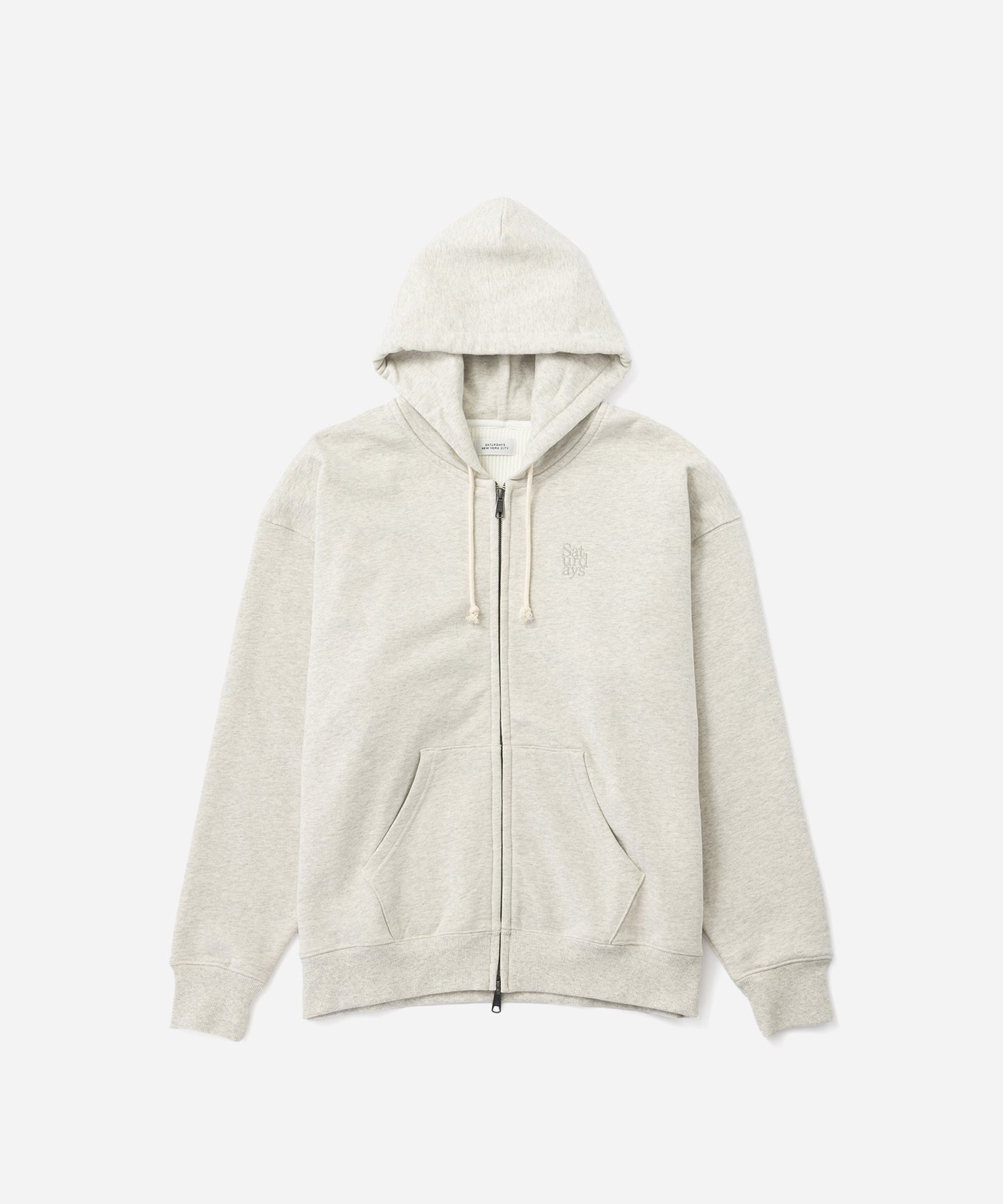 Saturdays NYC Canal Waffle Lined Zip Hoodie in Light Gray