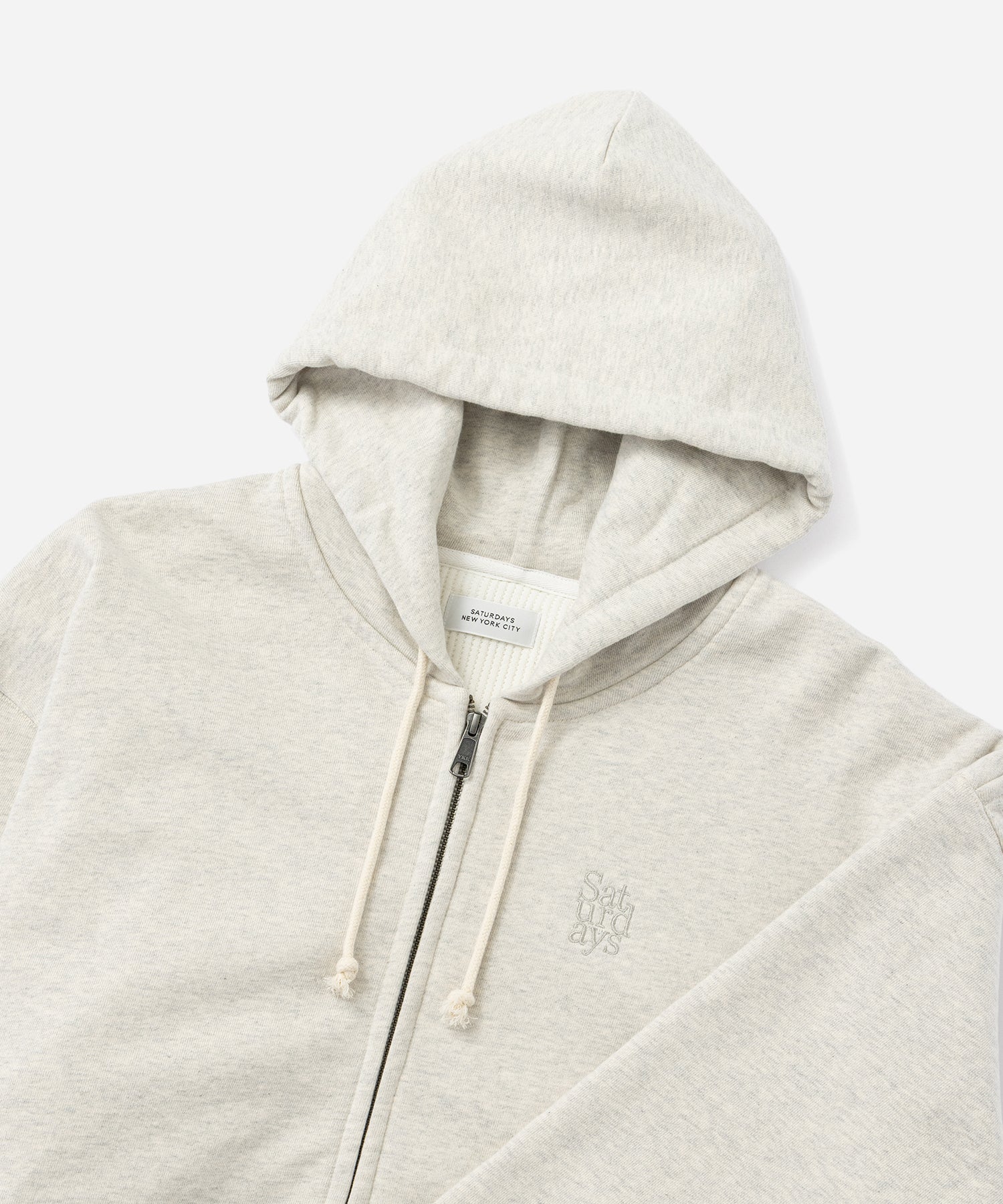 Saturdays NYC Canal Waffle Lined Zip Hoodie in Light Gray