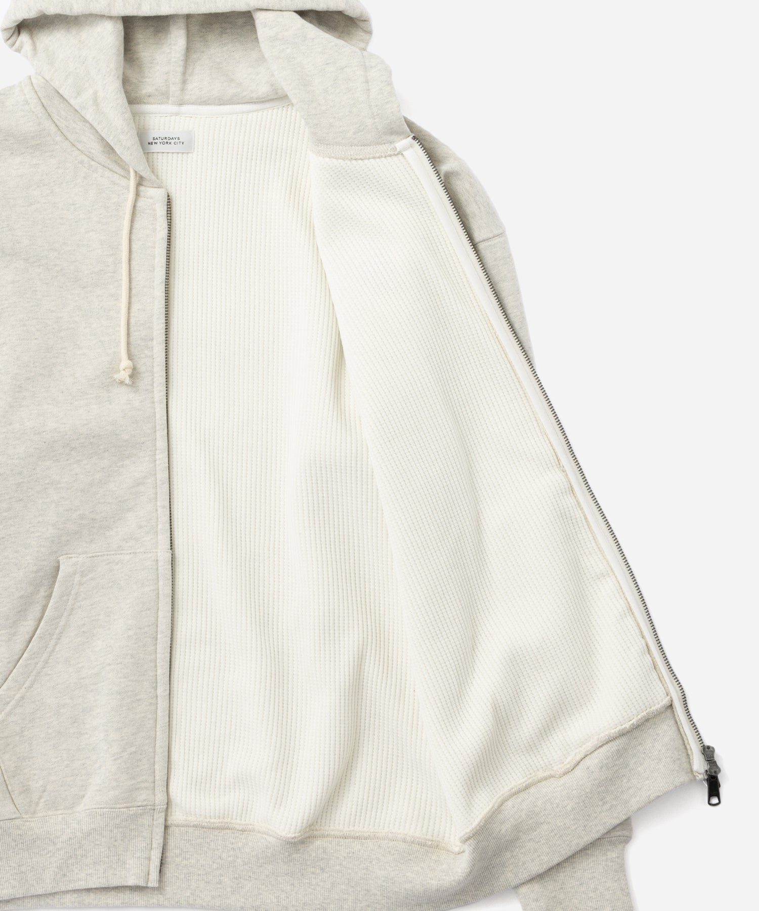 Saturdays NYC Canal Waffle Lined Zip Hoodie in Light Gray