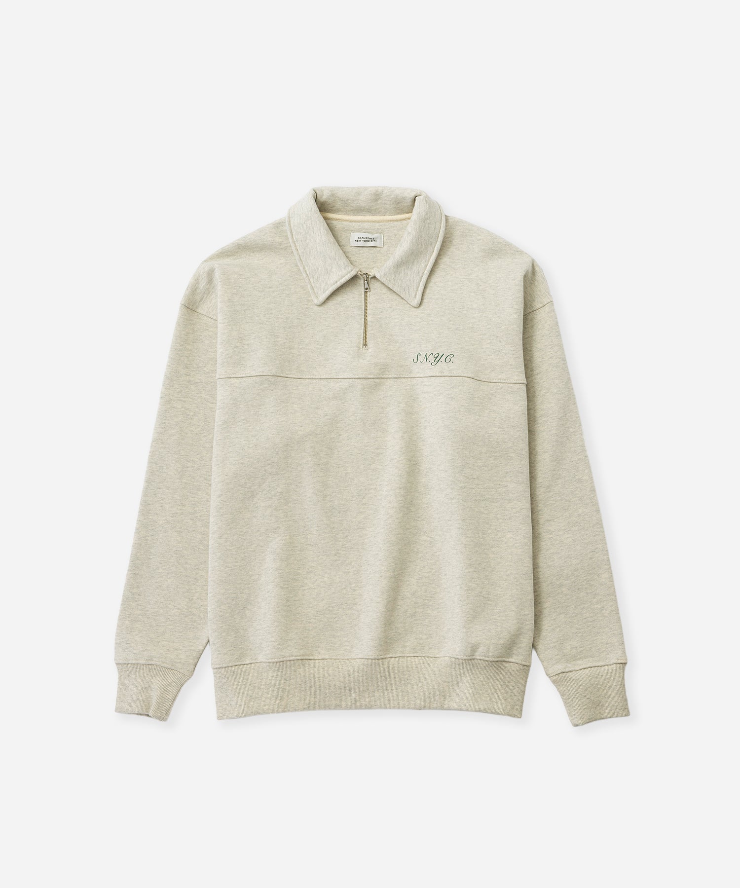 Saturdays NYC Mott Relaxed Quarter Zip Sweatshirt in Light Gray