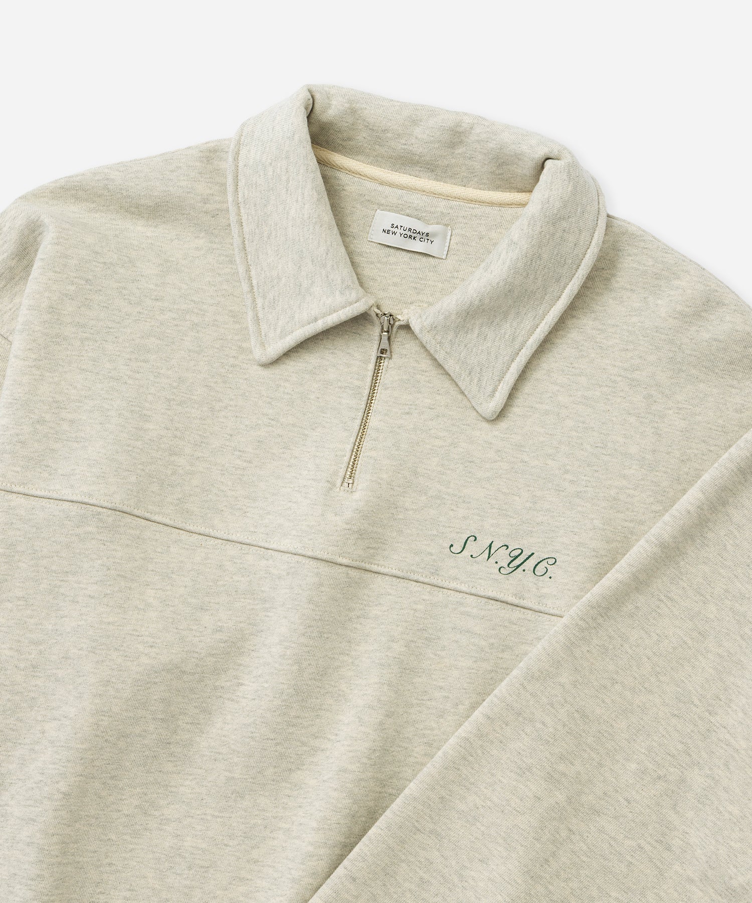 Saturdays NYC Mott Relaxed Quarter Zip Sweatshirt in Light Gray