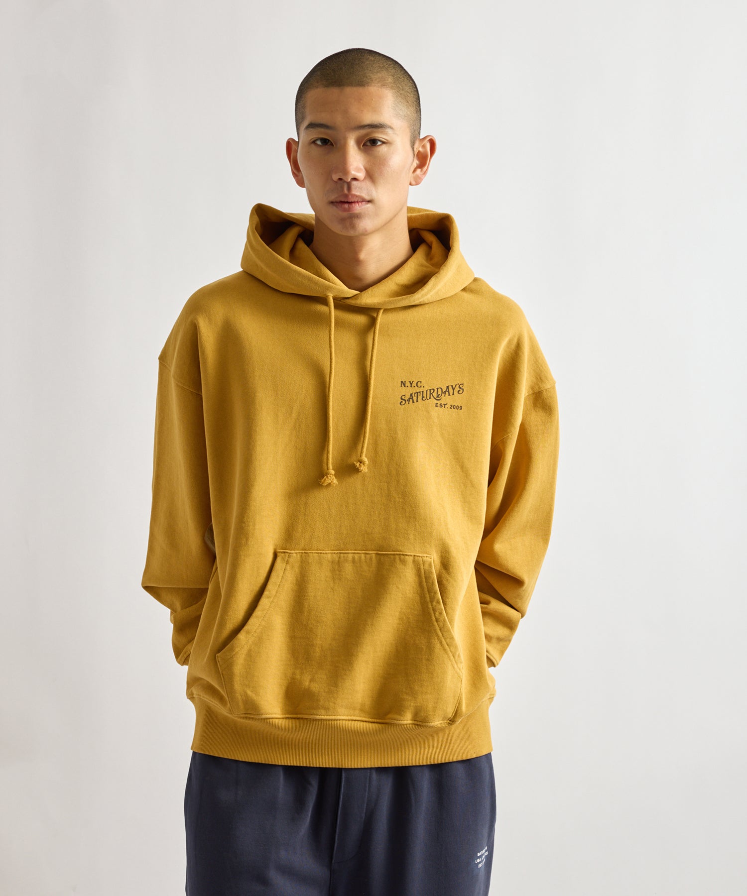 Saturdays NYC Warren Vintage Serif Relaxed Hoodie in Yellow