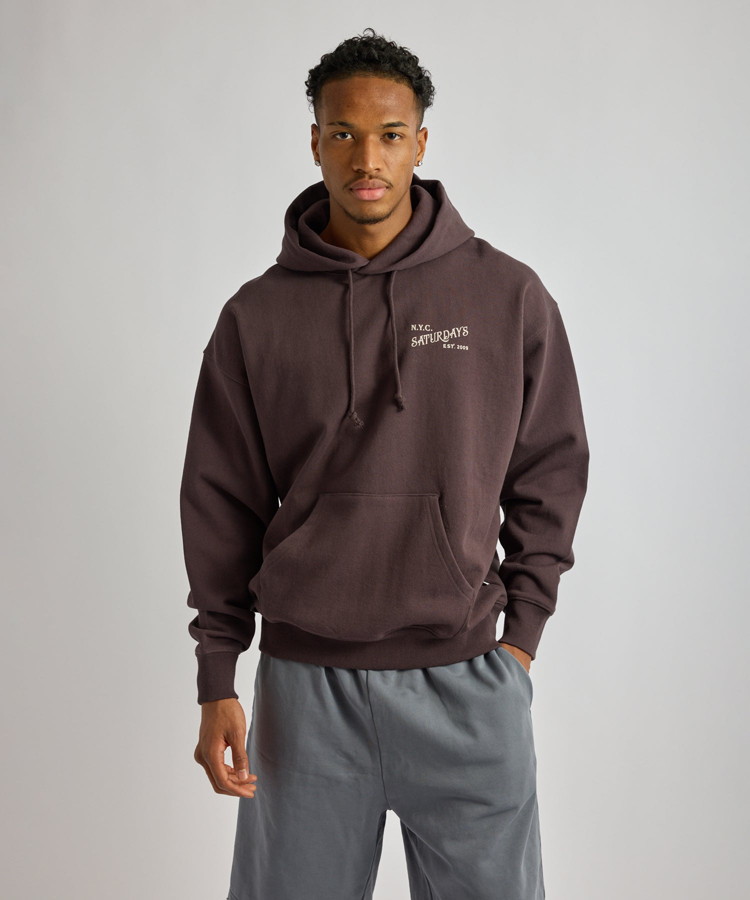 Saturdays NYC Warren Vintage Serif Relaxed Hoodie in Charcoal