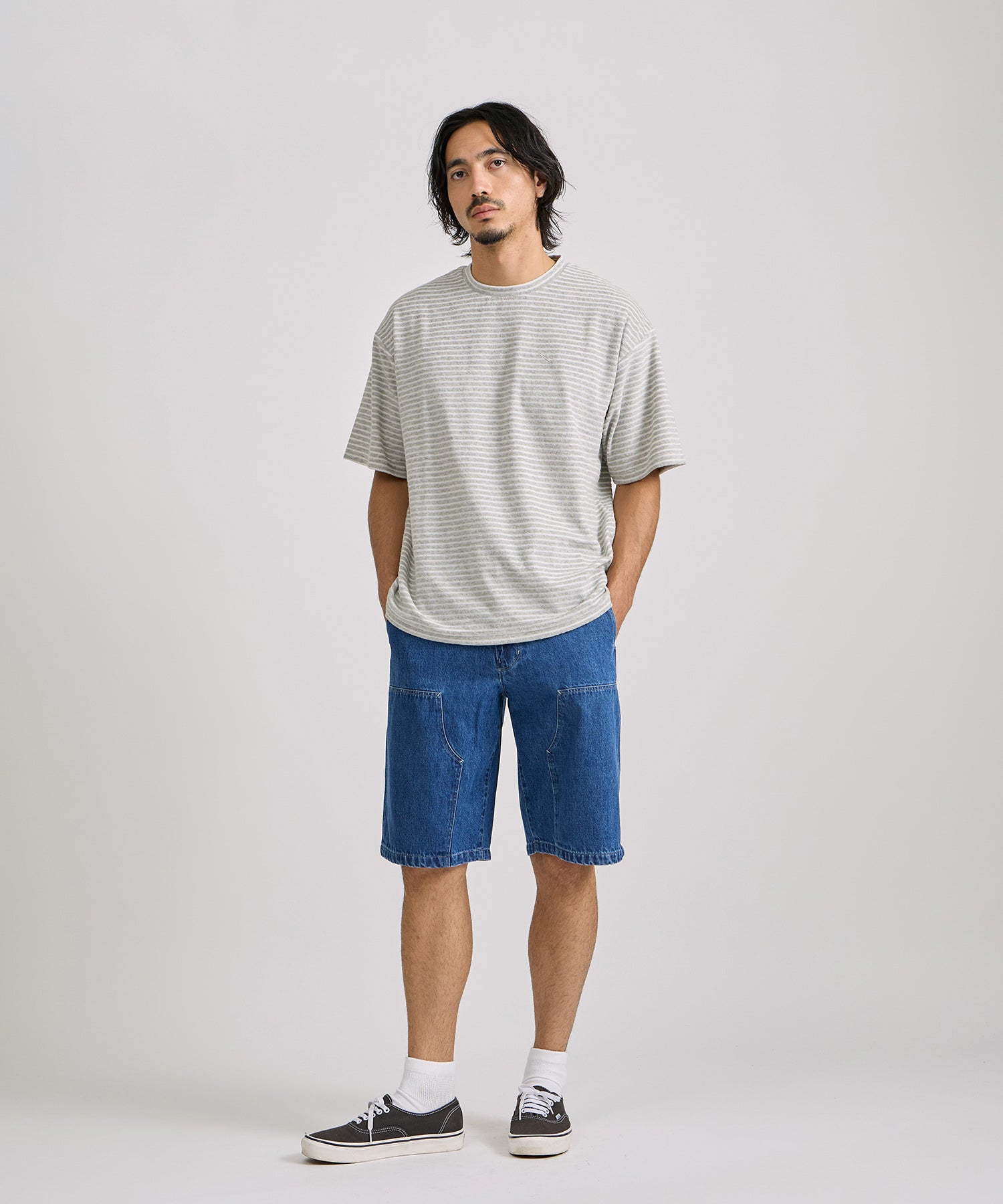 Saturdays NYC Brandon Striped Pile Relaxed Tee in Gray