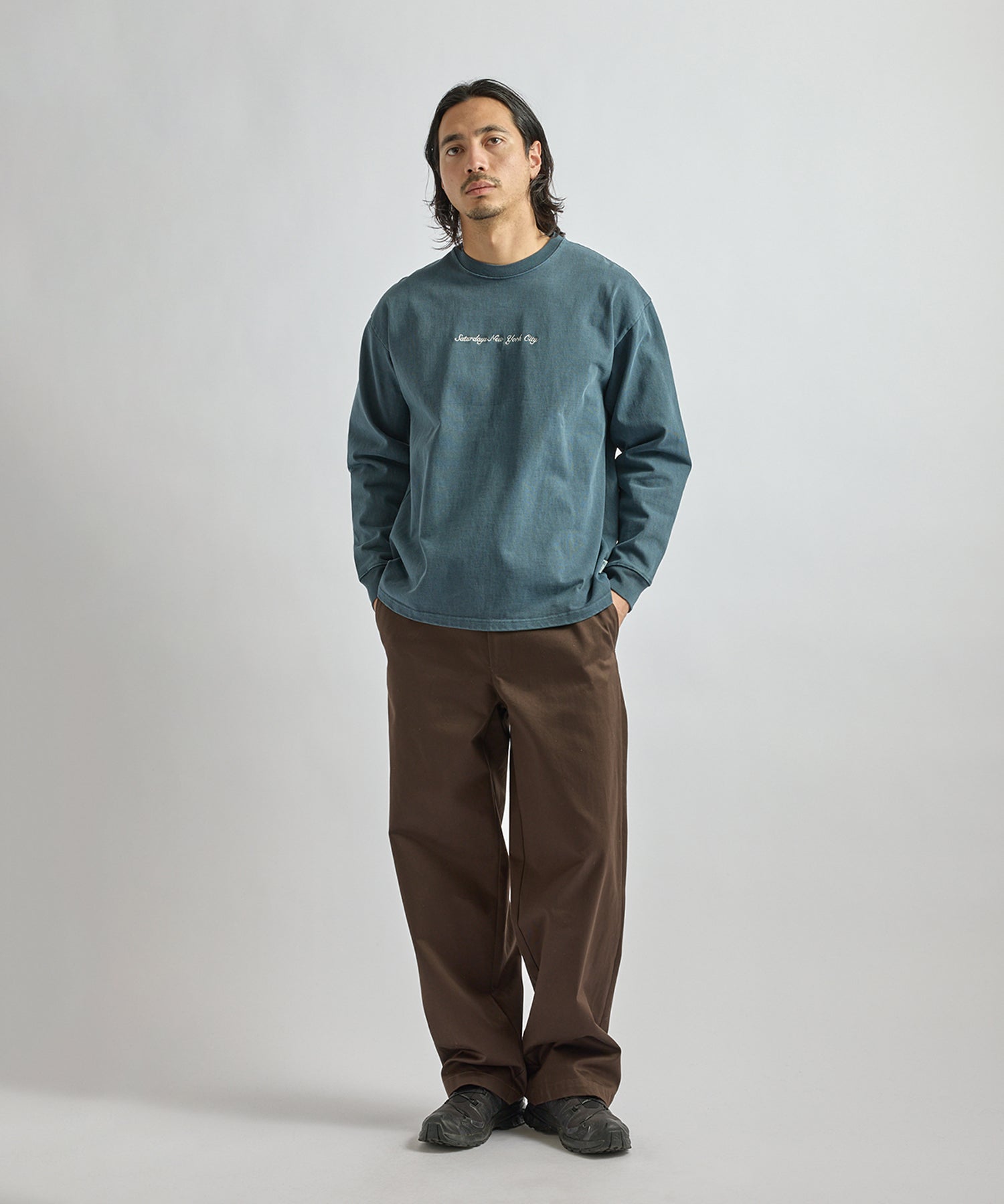 Saturdays NYC Max Weight Pigment Dyed Tee in Blue