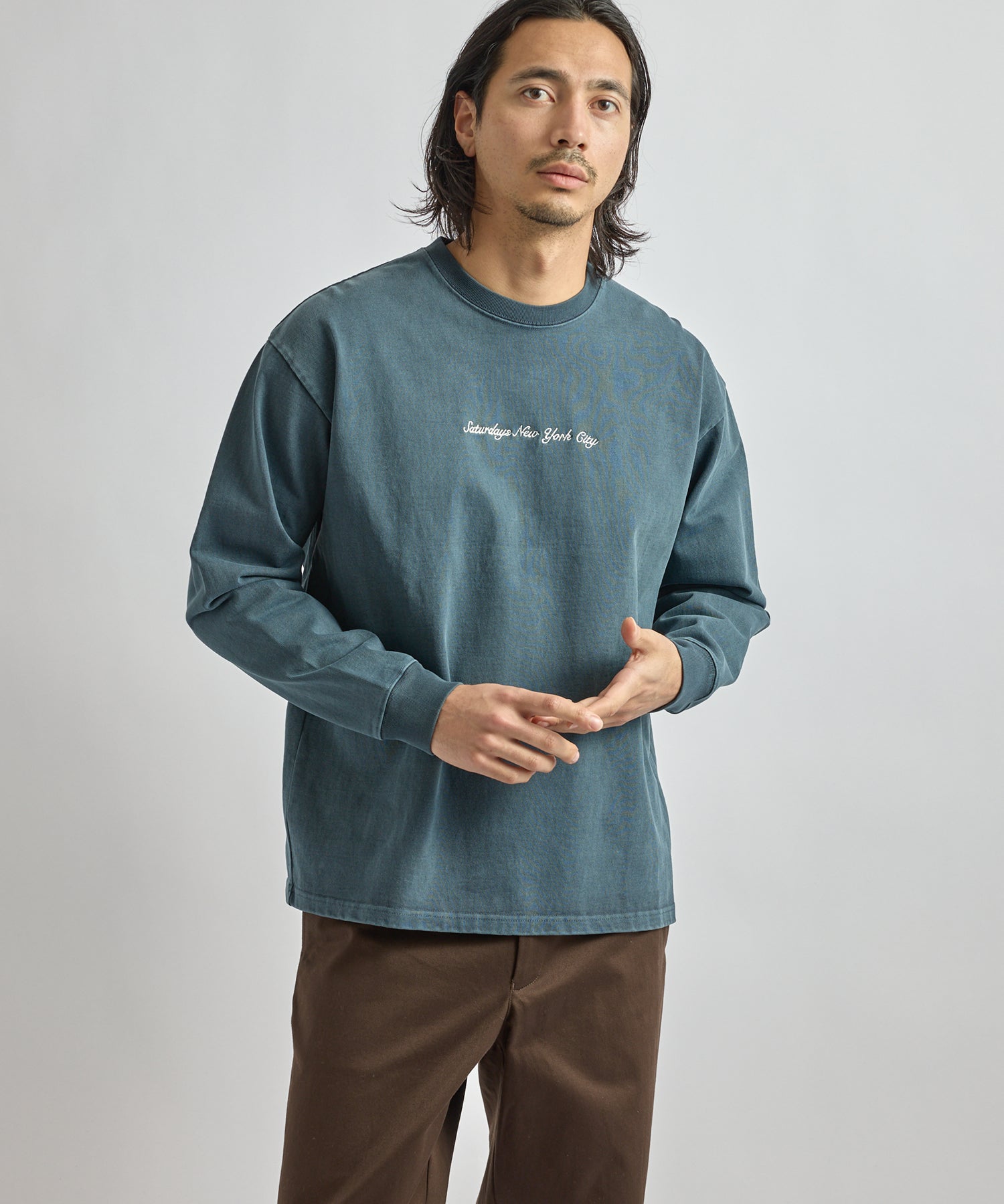 Saturdays NYC Max Weight Pigment Dyed Tee in Blue