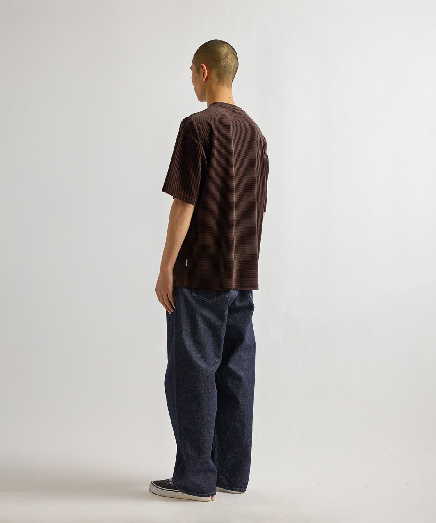 Saturdays NYC Velour Stripe Relaxed Short Sleeve Tee in Dark Brown