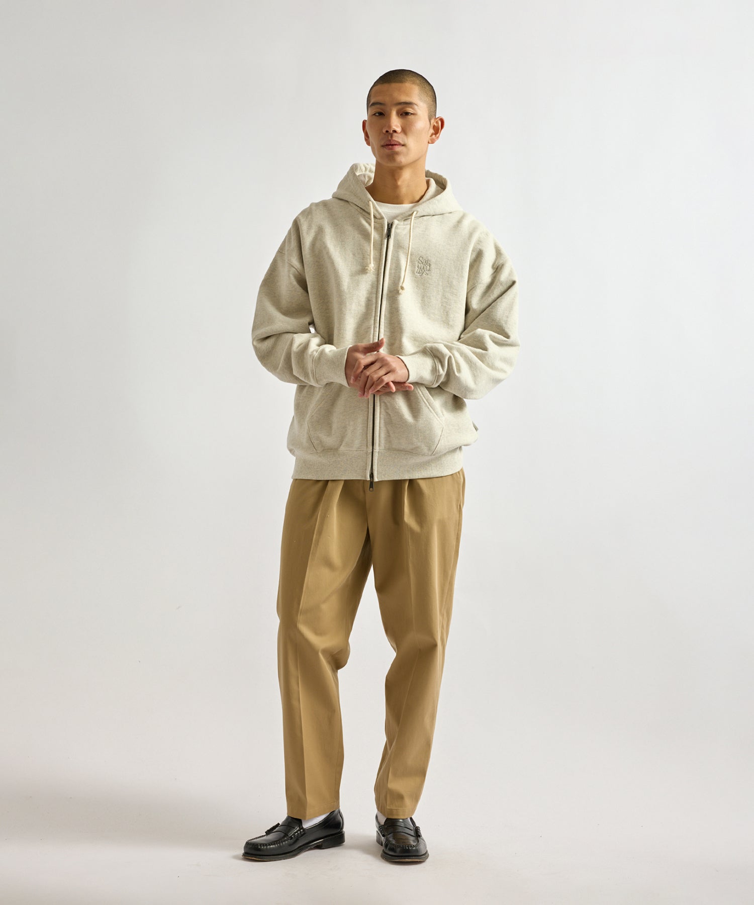 Saturdays NYC Canal Waffle Lined Zip Hoodie in Light Gray