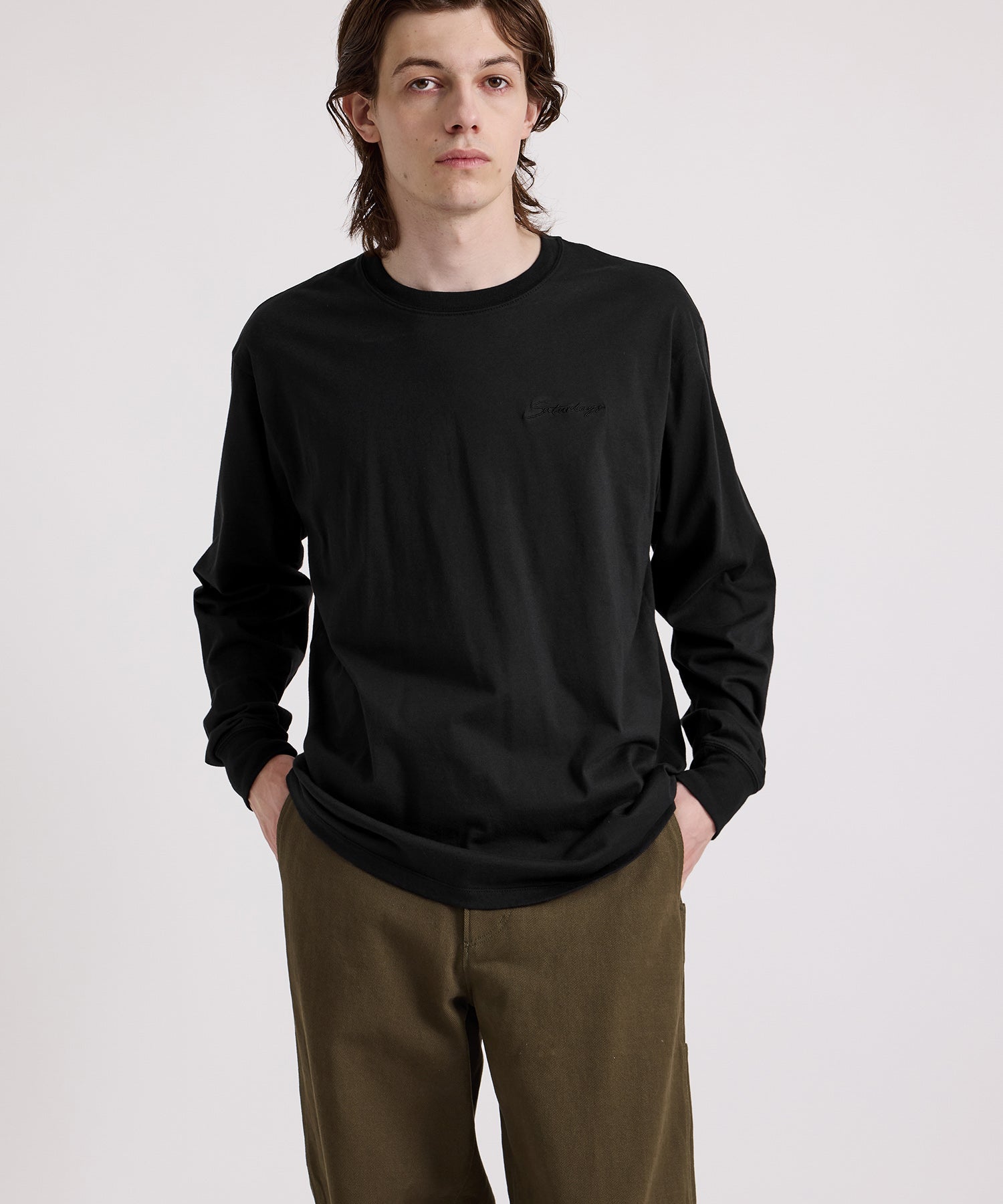 Script Embroidered Long Sleeve Tee