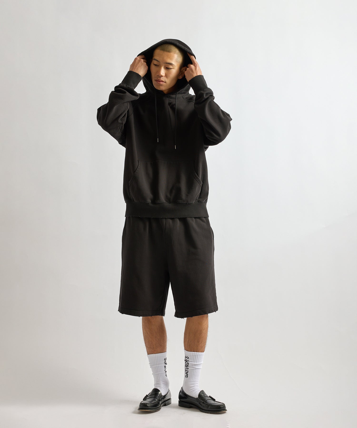 Saturdays NYC Warren Super Vintage Relaxed Hoodie in Fade Black