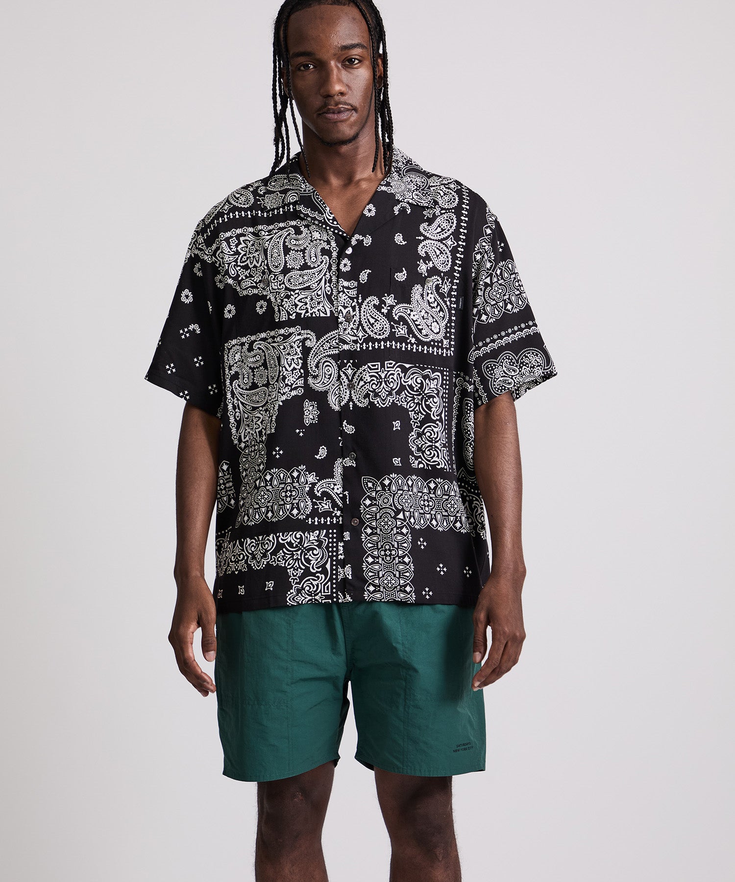 Saturdays NYC MIYAGIHIDETAKA x Saturdays Bandana Short Sleeve Shirt in Black